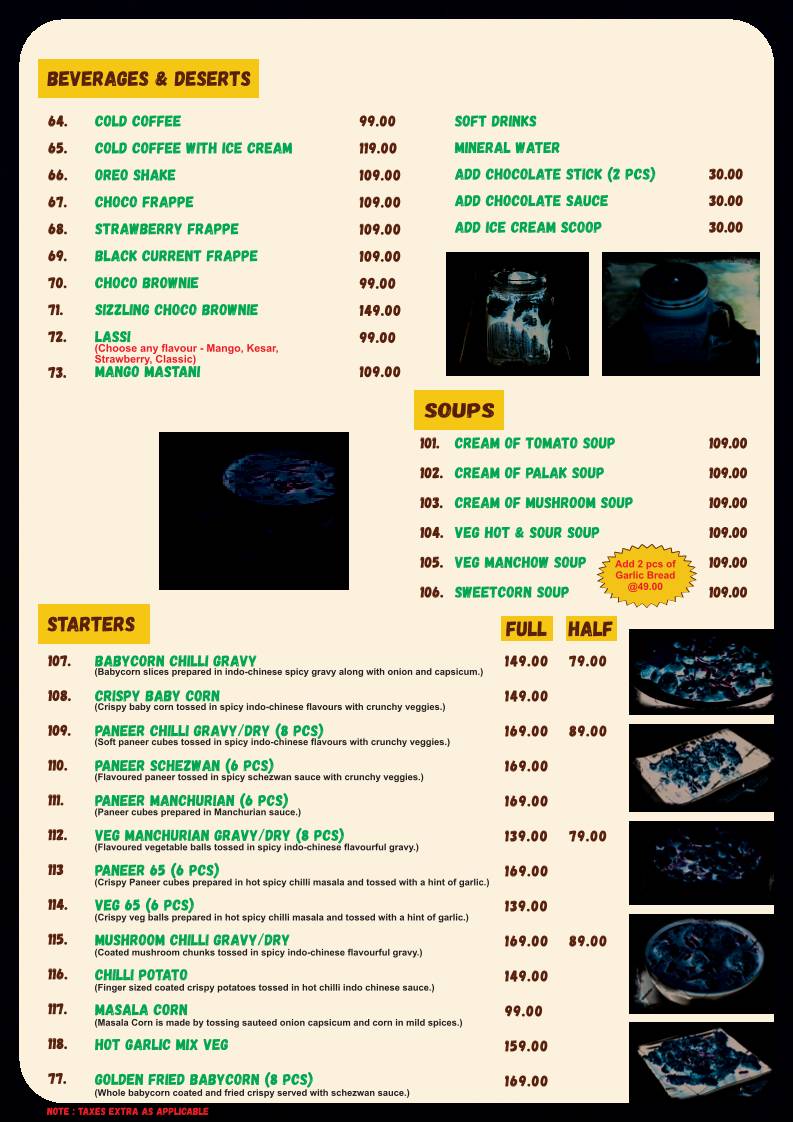 Raasta Cafe menu