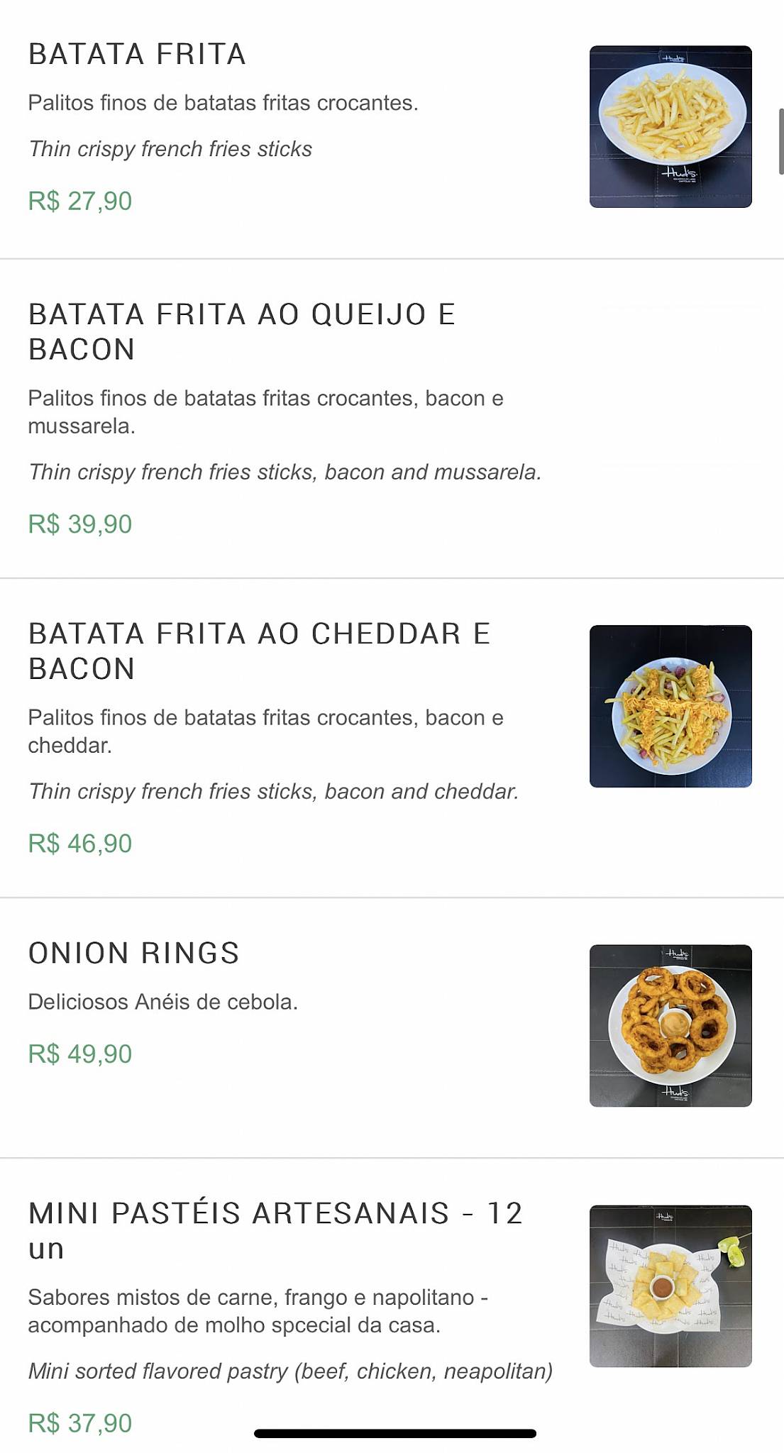 Hud's Restaurante cardápio