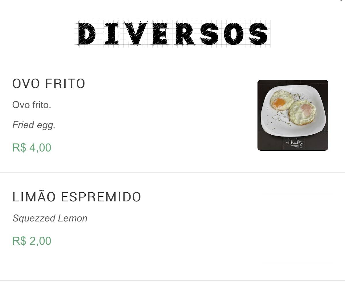 Hud's Restaurante cardápio
