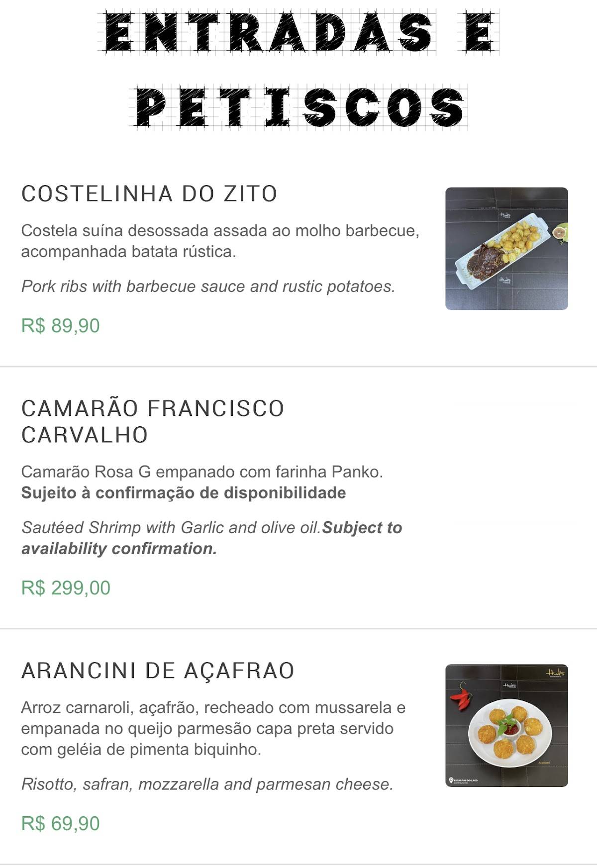 Hud's Restaurante cardápio