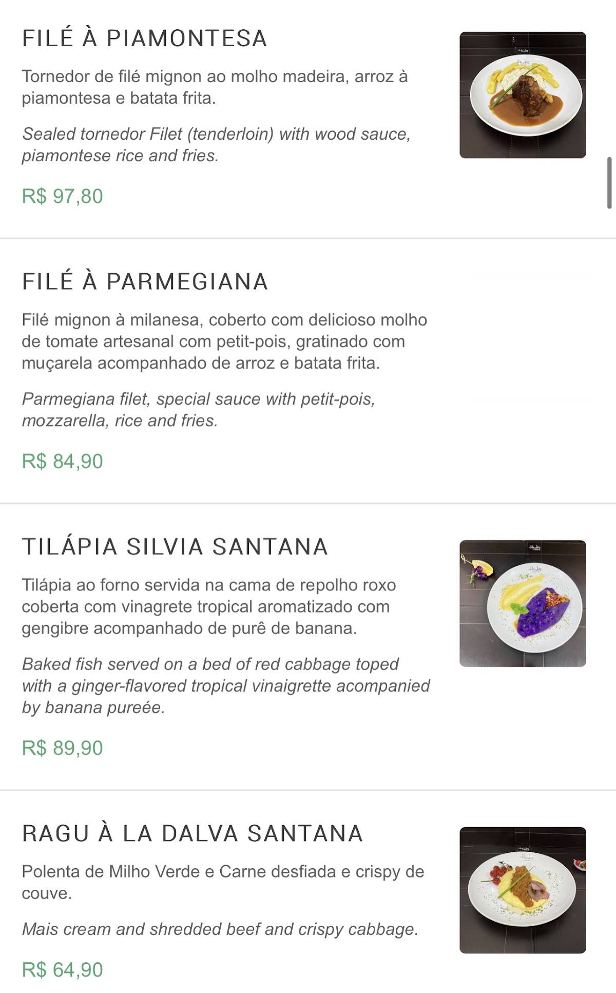 Hud's Restaurante cardápio