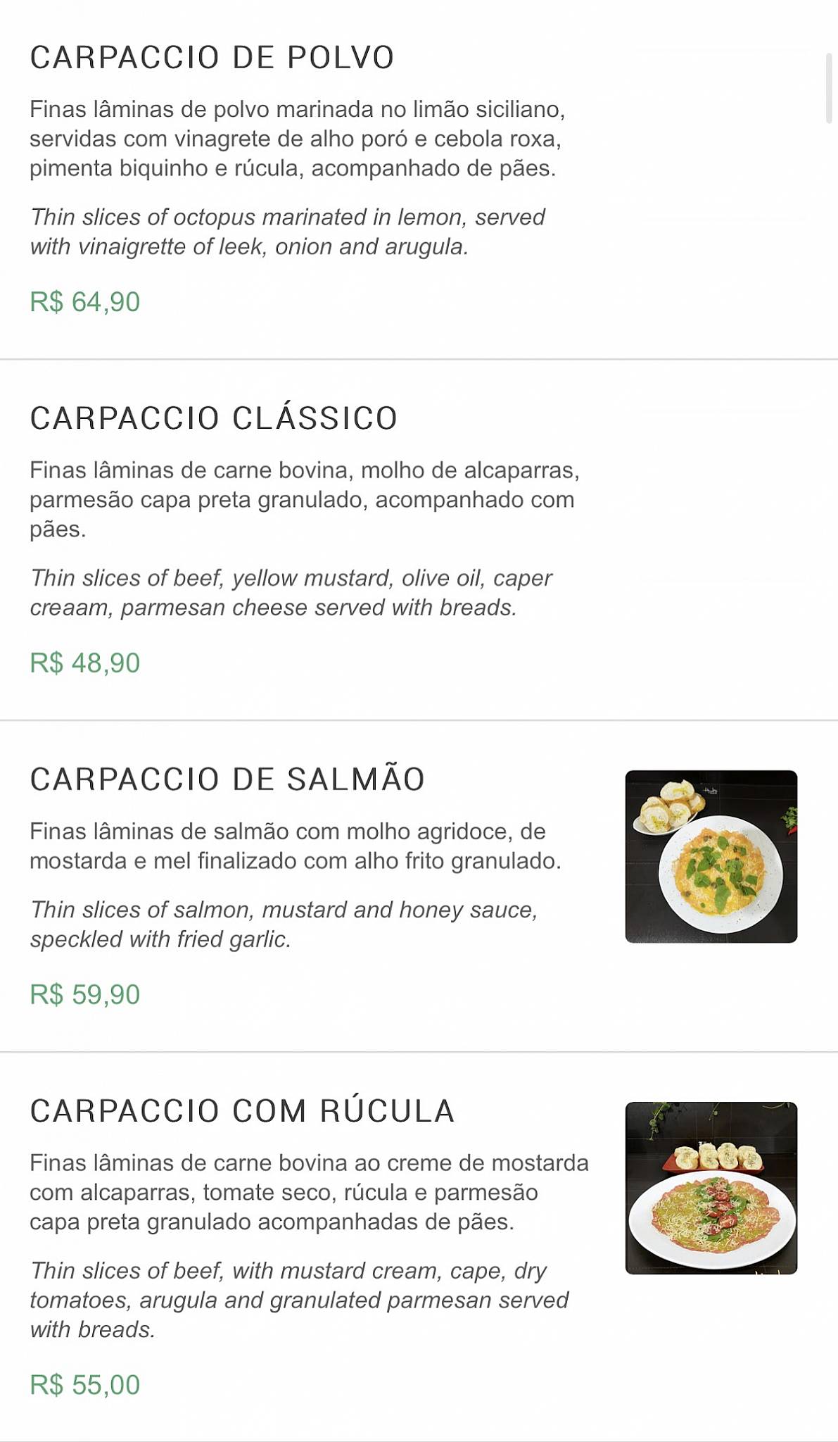 Hud's Restaurante cardápio