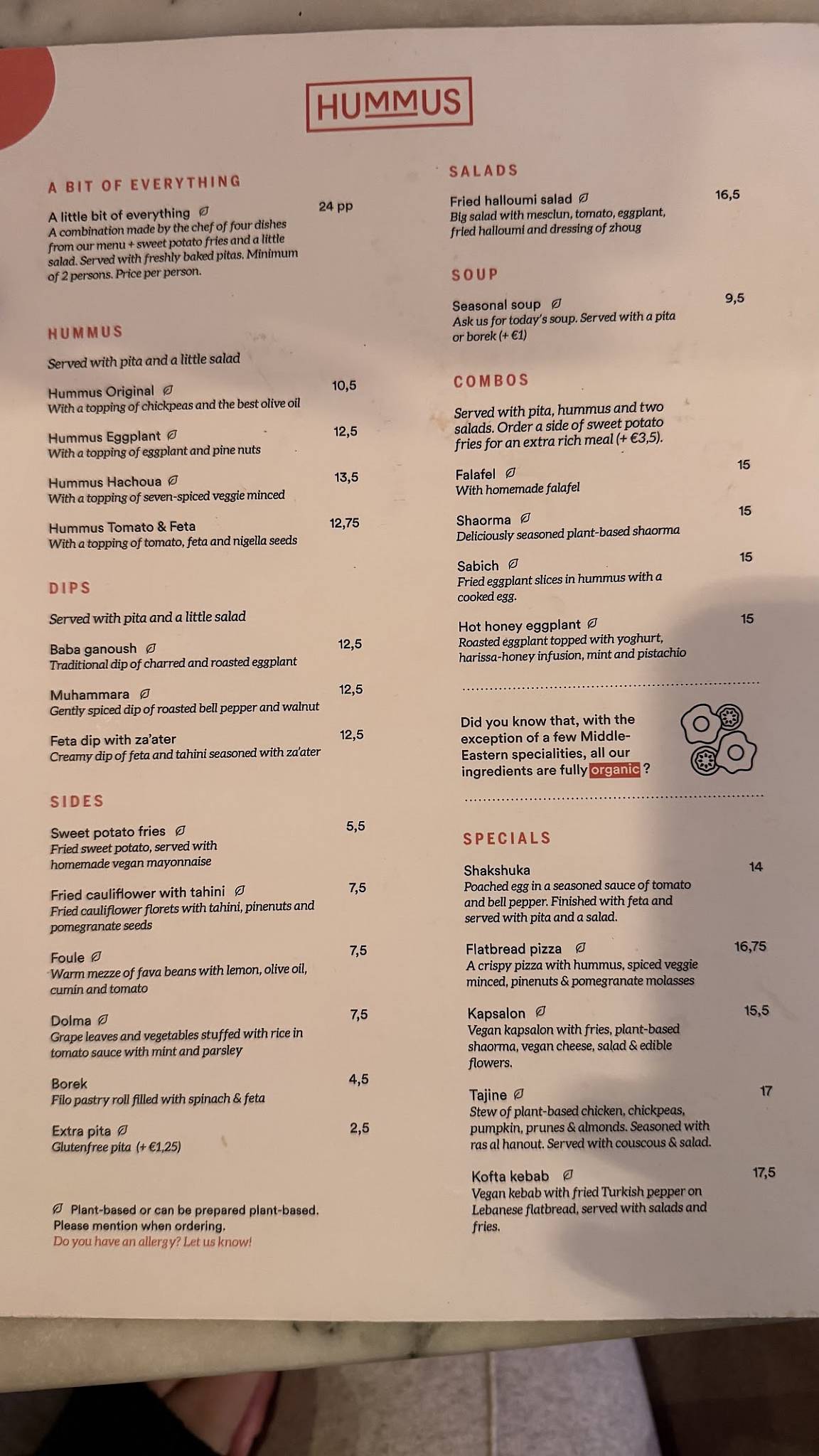 Menu de Hummus Delft