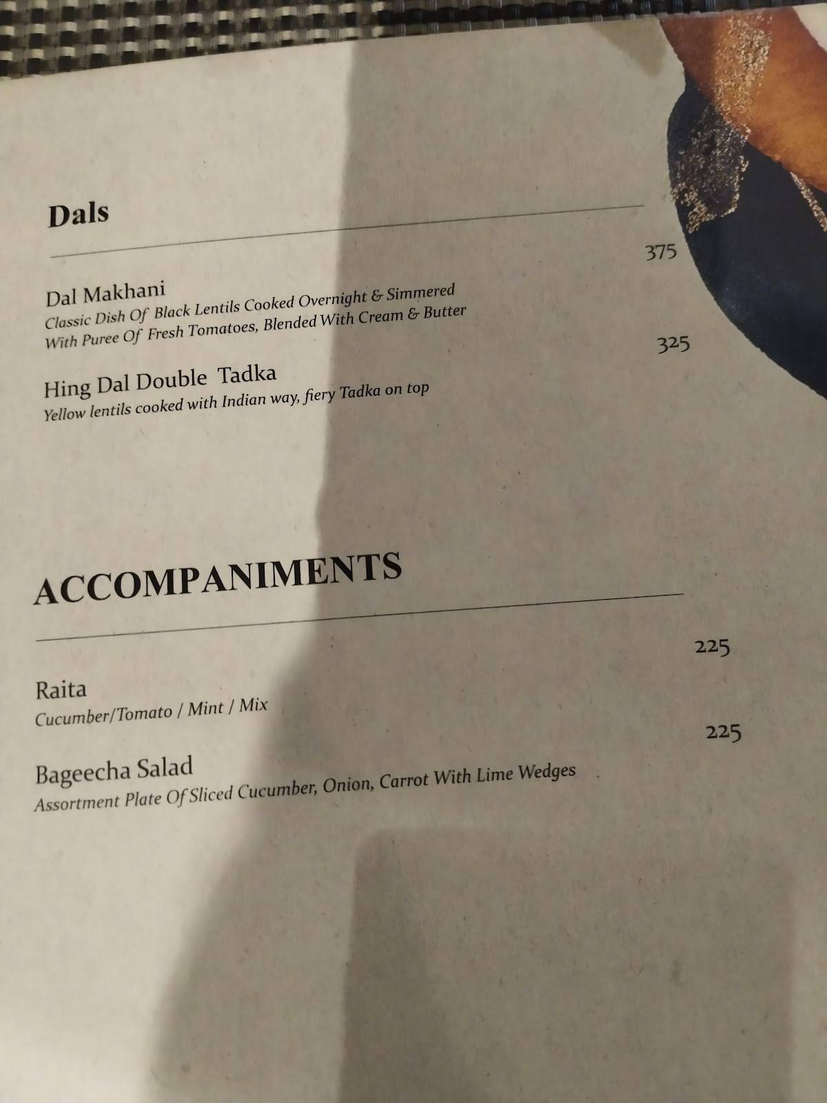 Tosh-e-daan menu