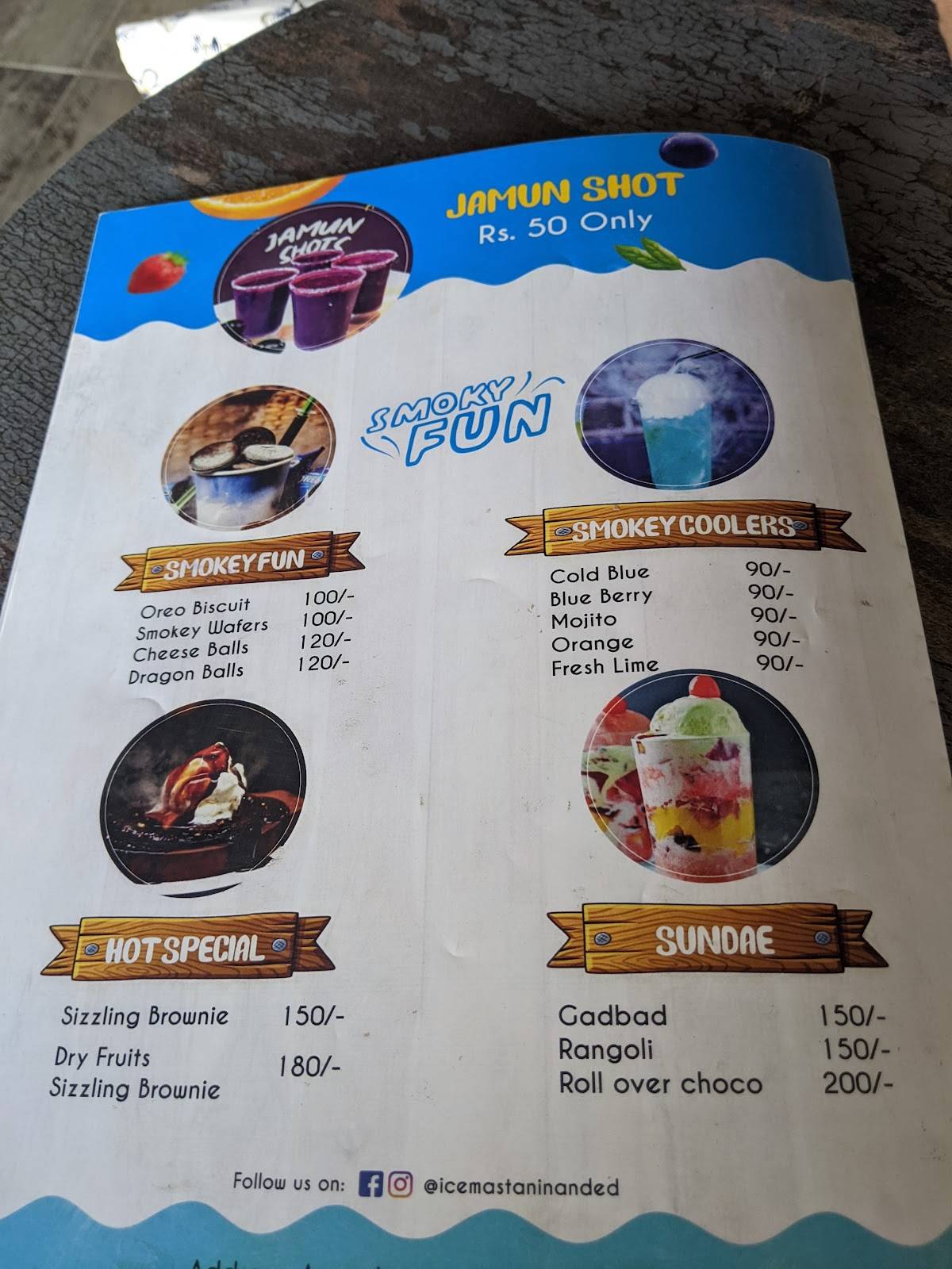 ICE MASTANI menu