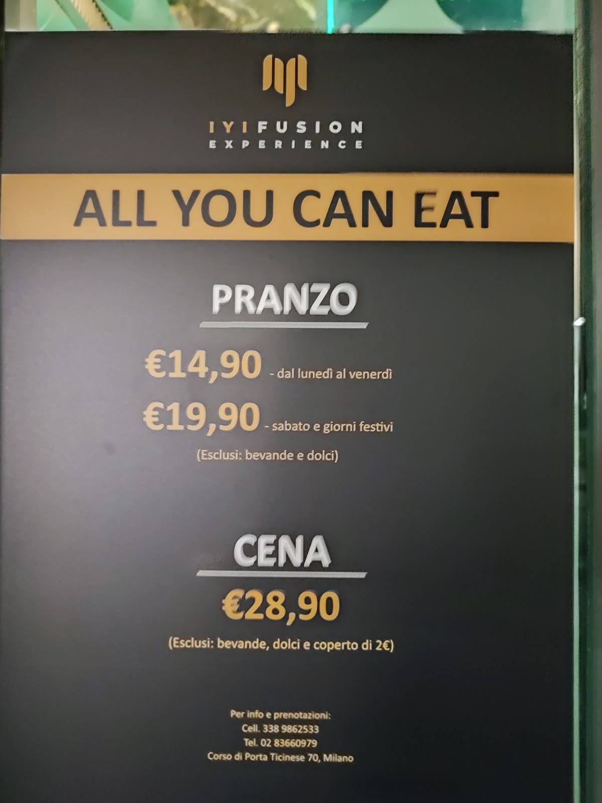 Menu di IYI fusion experience 