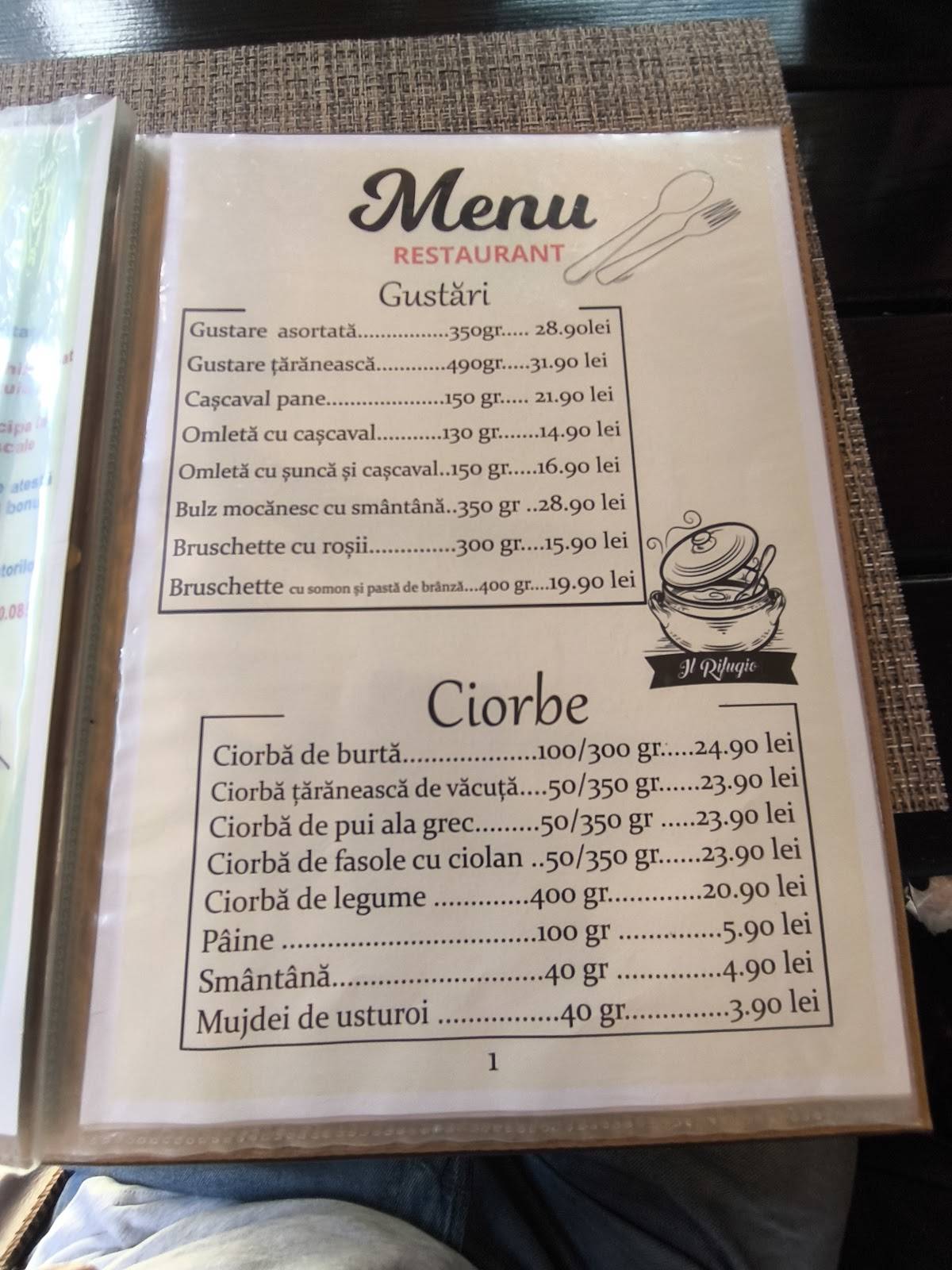 Menu de Il Rifugio