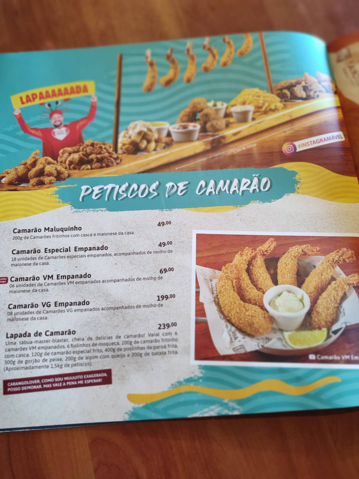 Ilha do Caranguejo cardápio