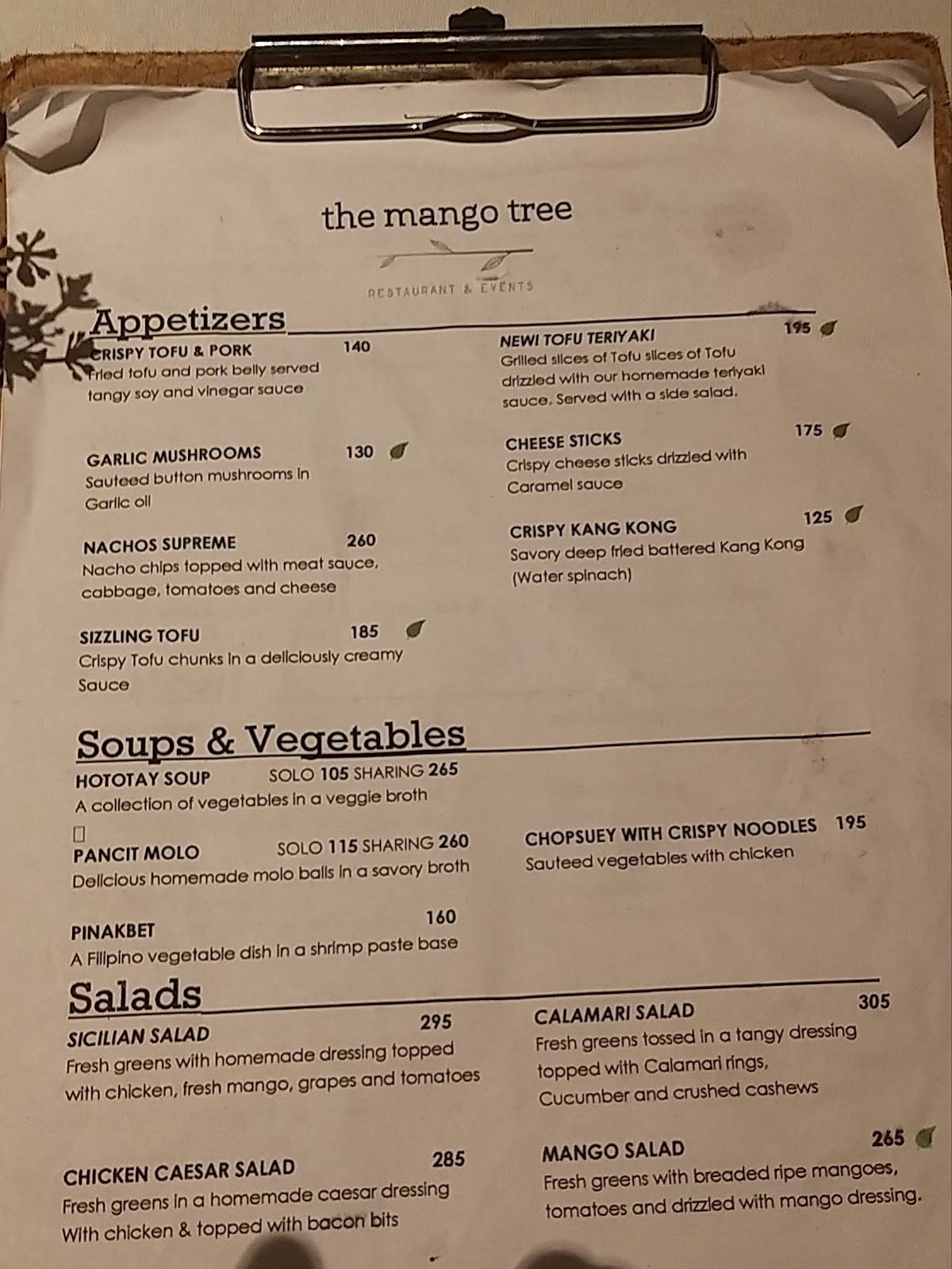 Menu at The Mango Tree Restaurant, Iloilo City, Brgy