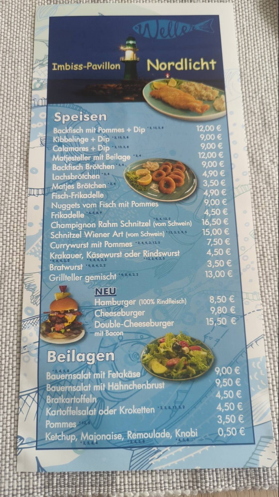 Speisekarte von Fisch Imbiss Pavillon Nordlicht pub & Bar, Neuwied