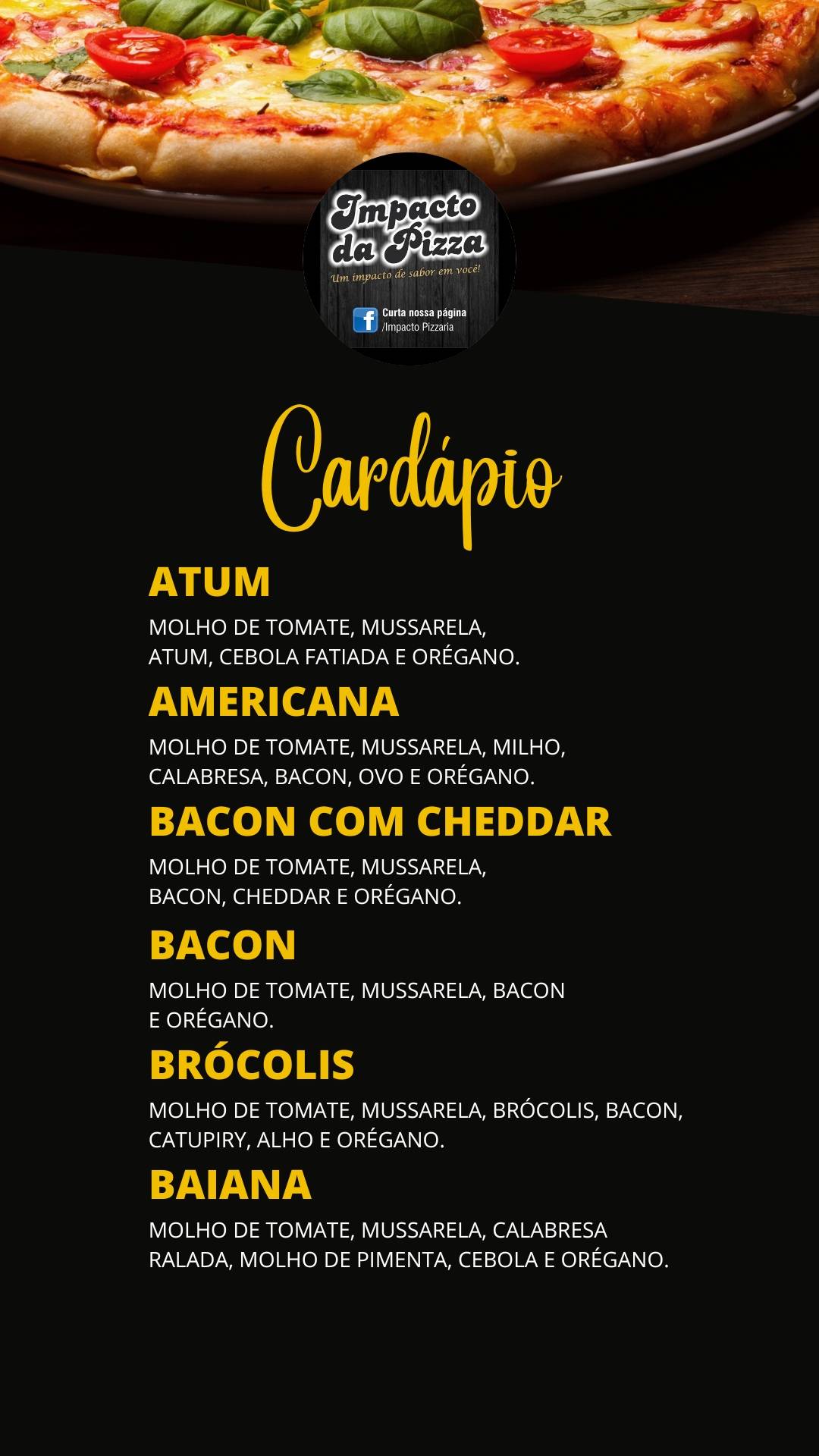 Impacto da Pizza delivery cardápio