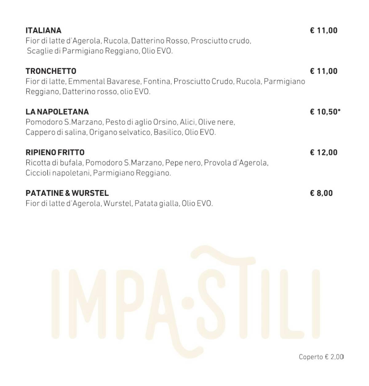 Menu di Impastili 