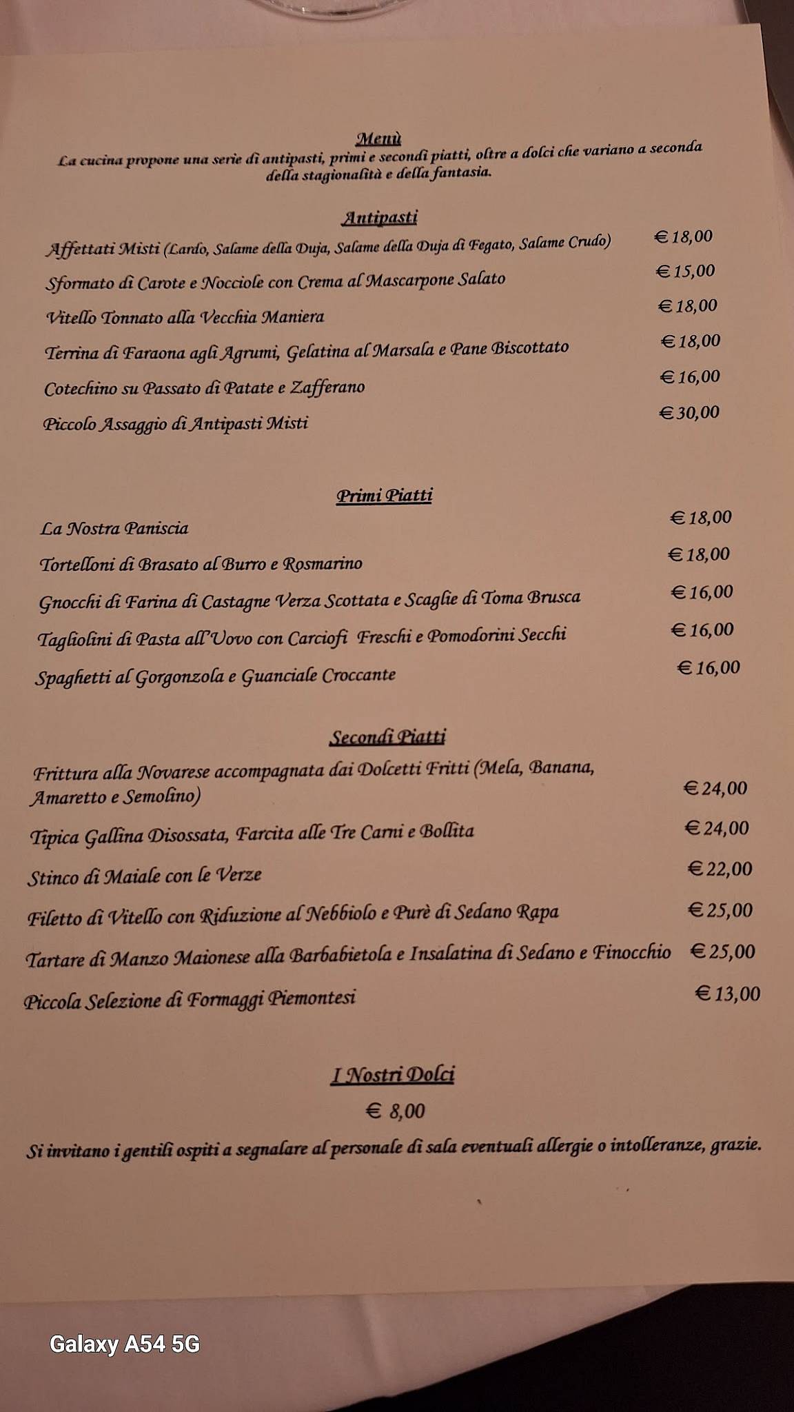 Menu di Ristorante Impero di Naggi 