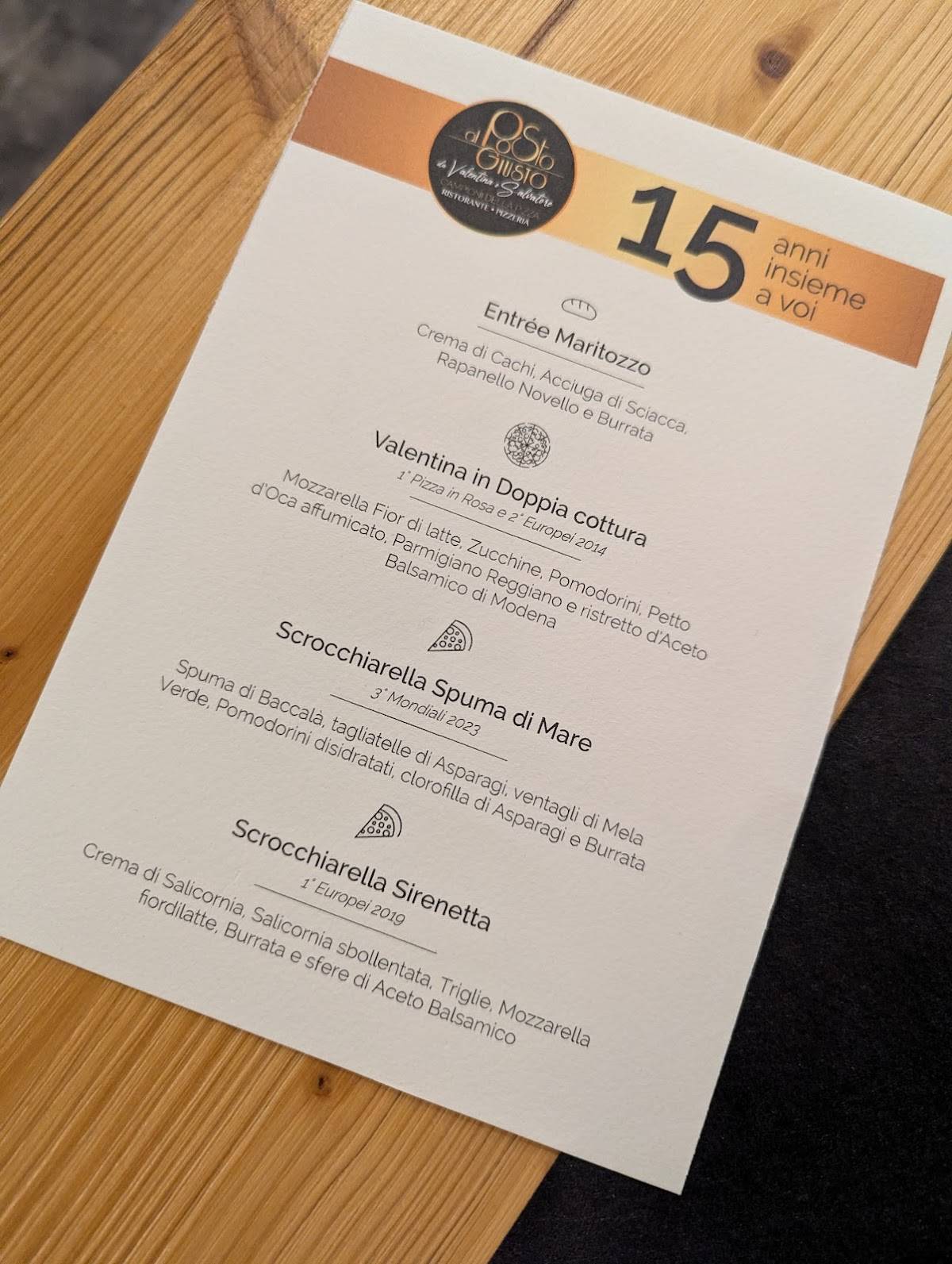 Menu di Al Posto Giusto - da Valentina e Salvatore 