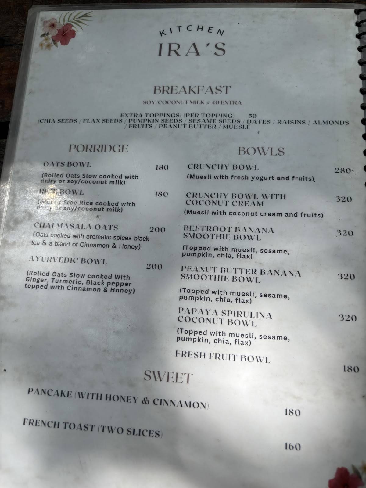 Ira's Kitchen and Tearoom menu