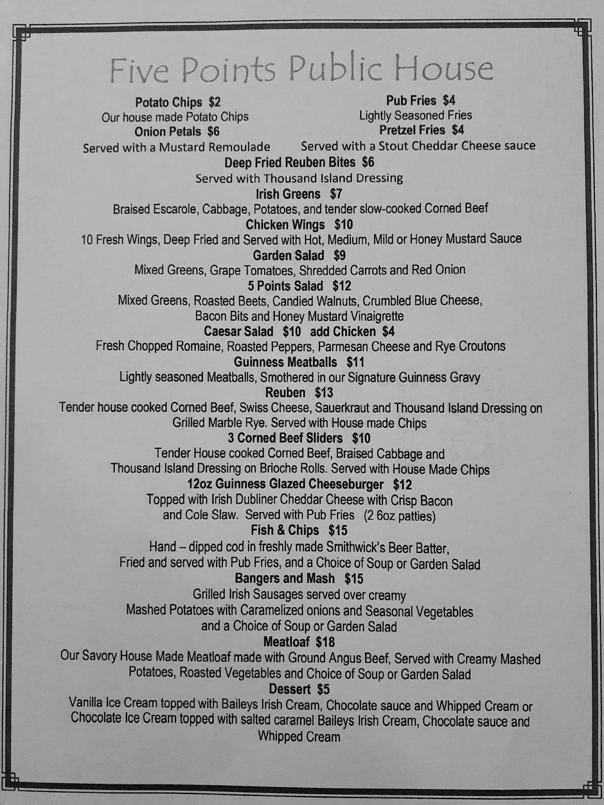 Menu at Irish Cultural Center restaurant, Utica