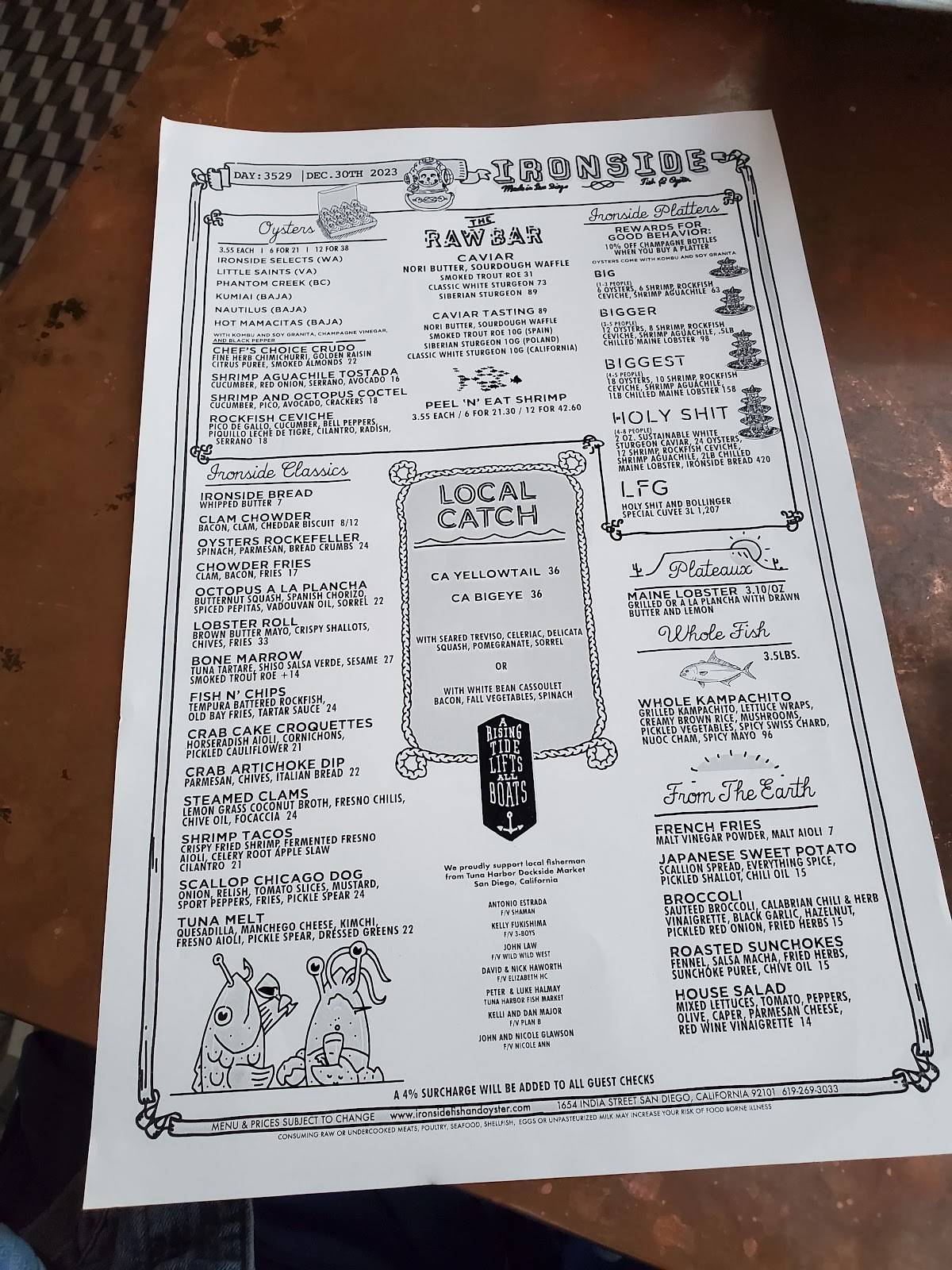 Ironside Fish And Oyster Menu - iktrag0