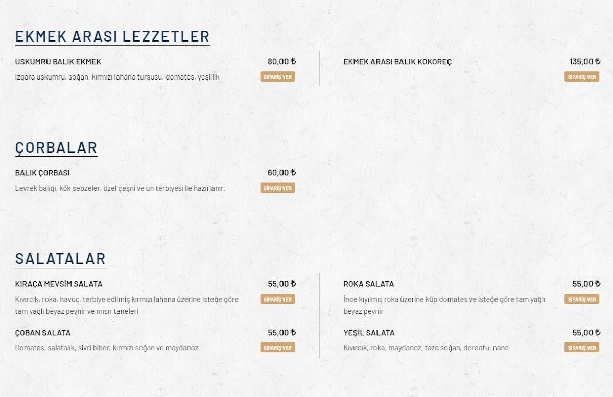 Menu de Kıraça Balık Lokantası Tuzla Sahil