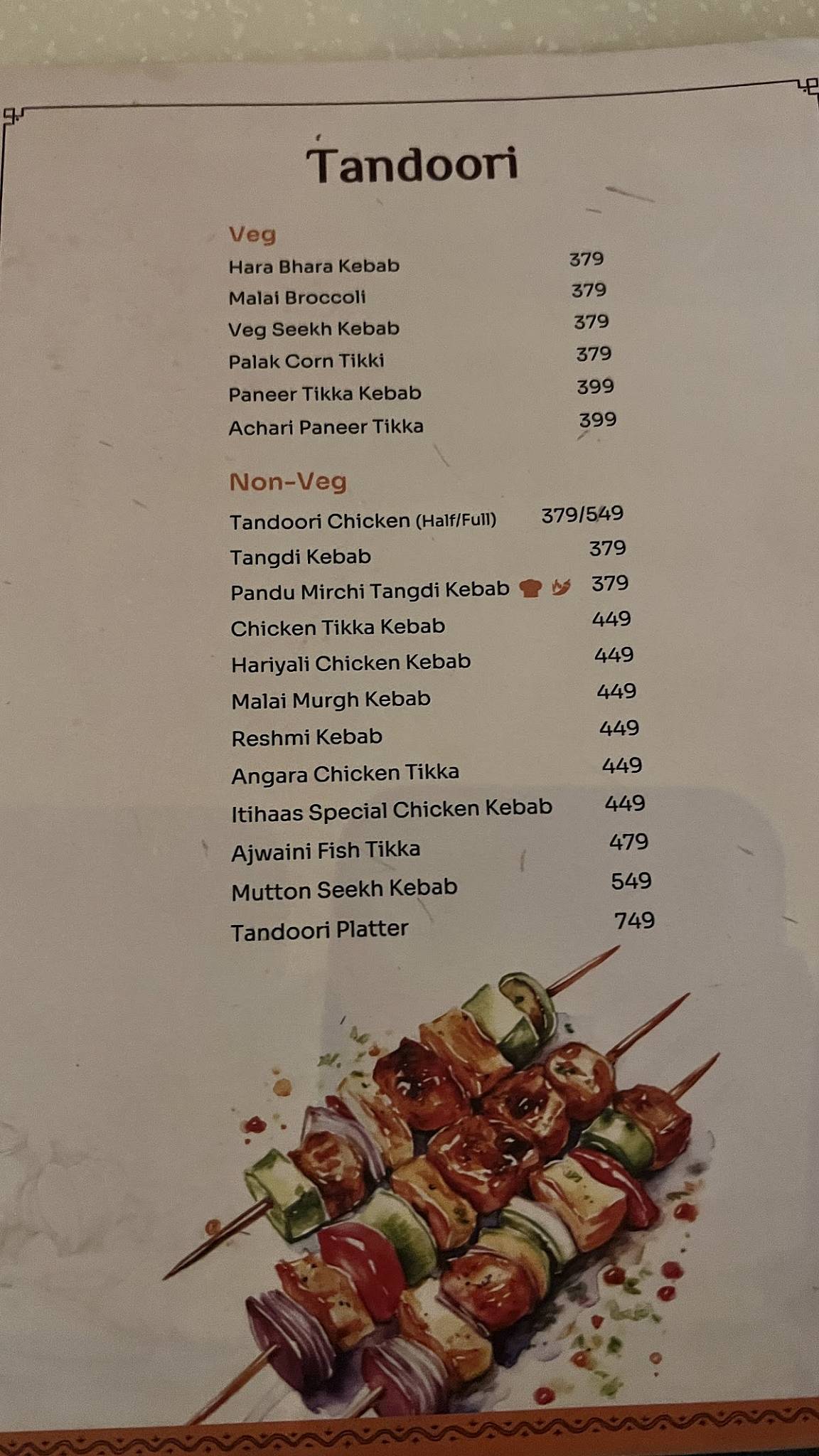 Itihaas Restaurant and Banquets menu