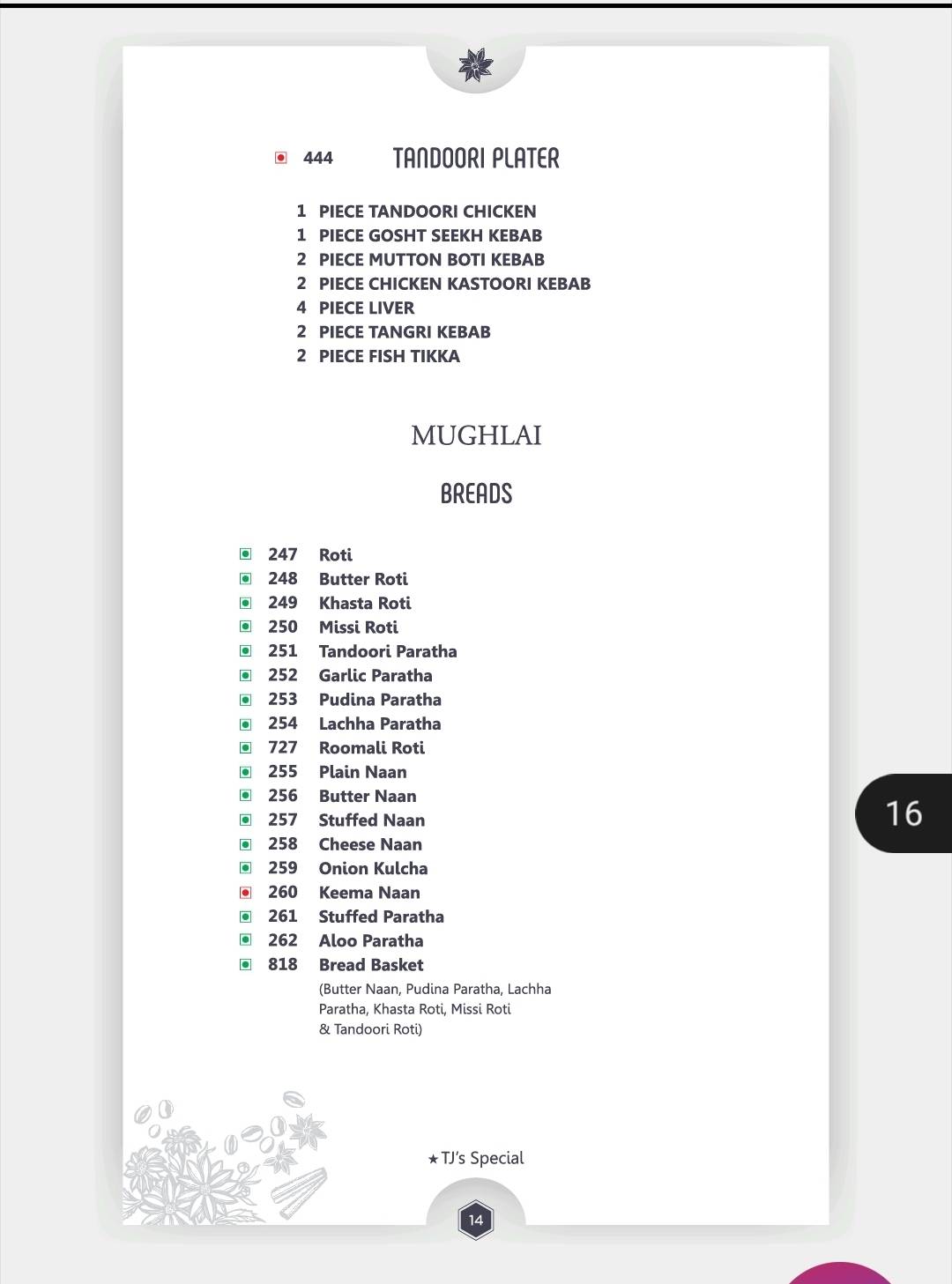 Traffic Jam Food Junction Restaurant (TJ) menu