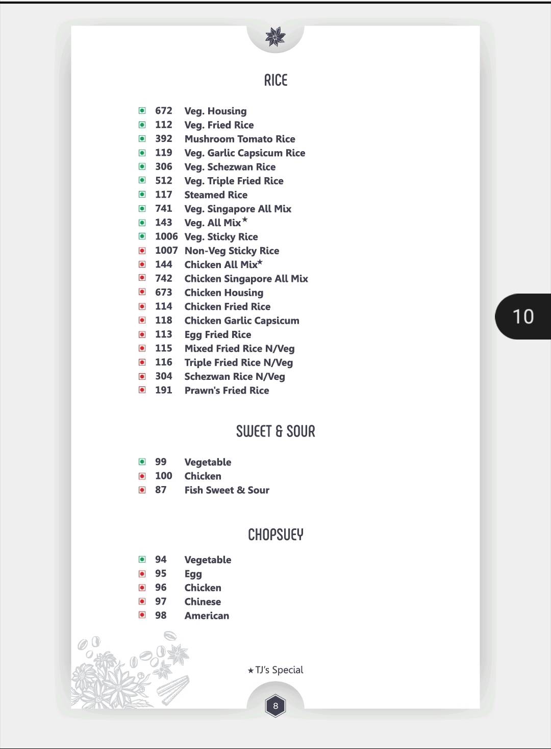 Traffic Jam Food Junction Restaurant (TJ) menu