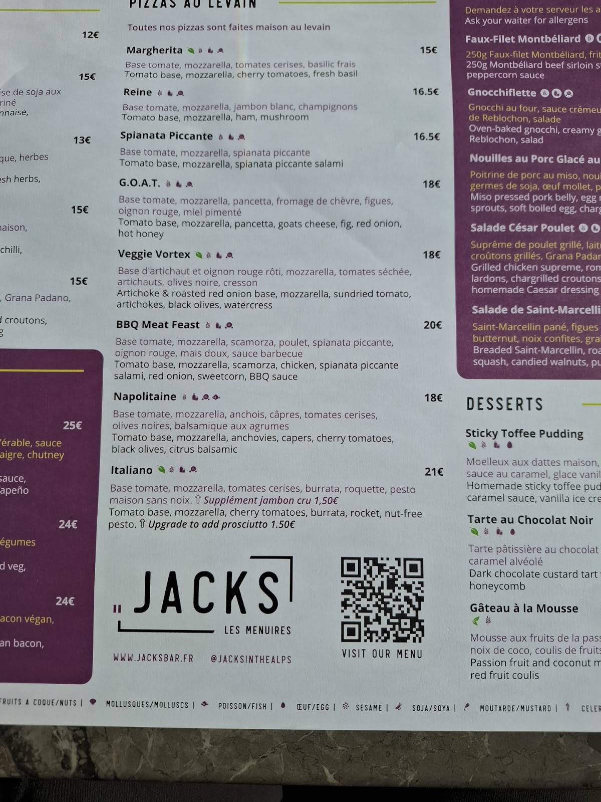 Menu de Jacks Les Menuires
