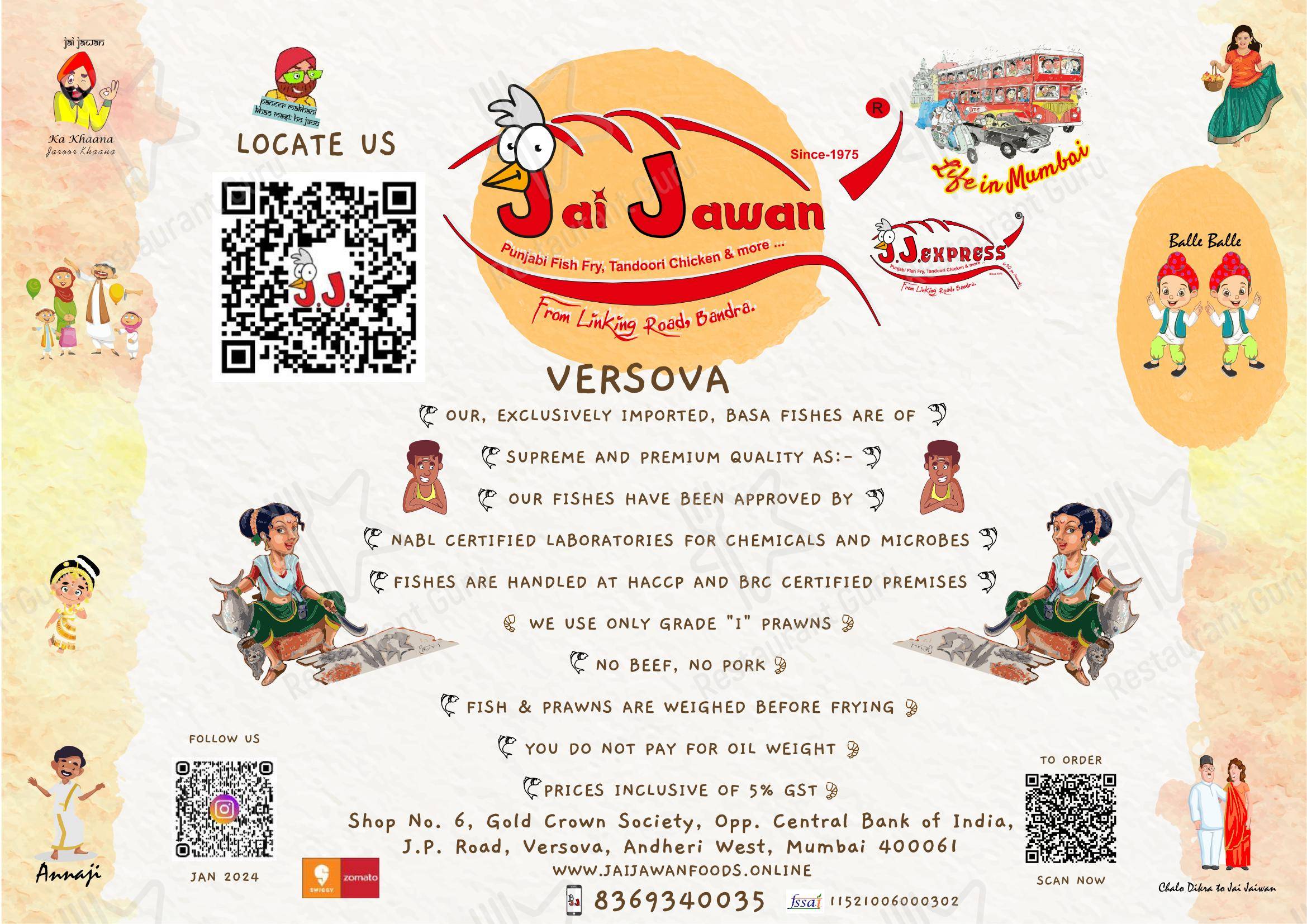 Menu bar for Jai Jawan in Mumbai
