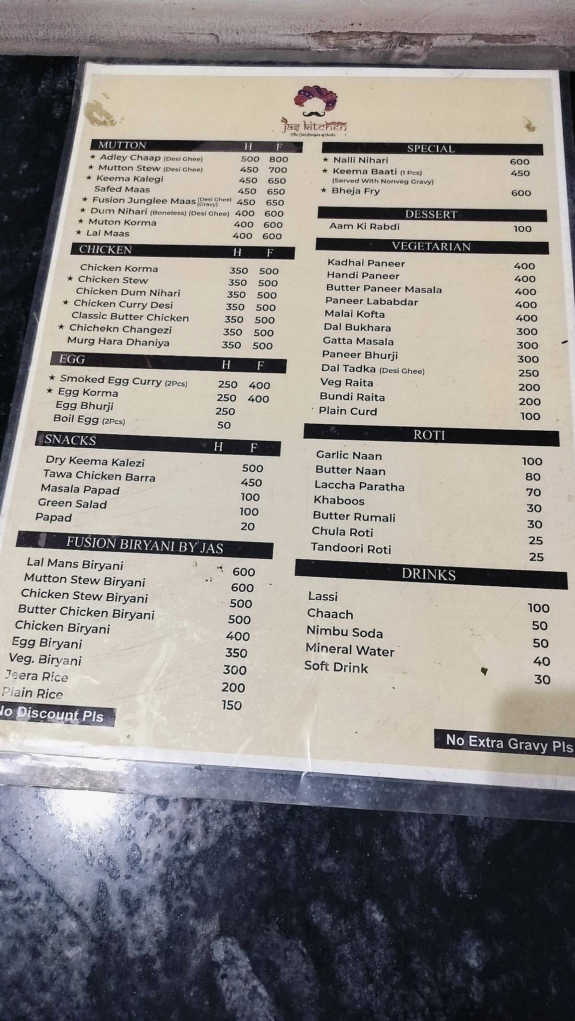 Jas Kitchen menu