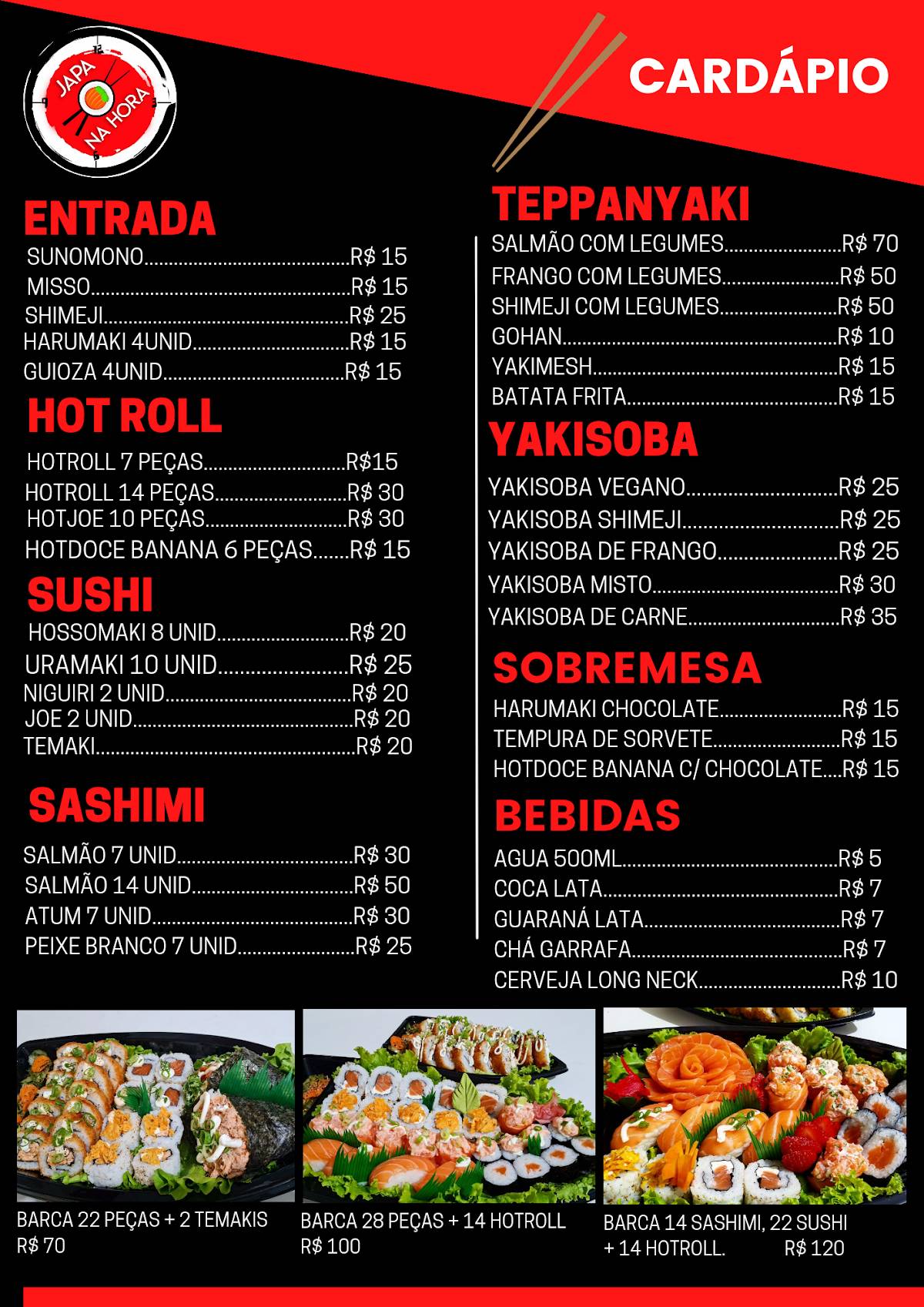 Japa na hora cardápio