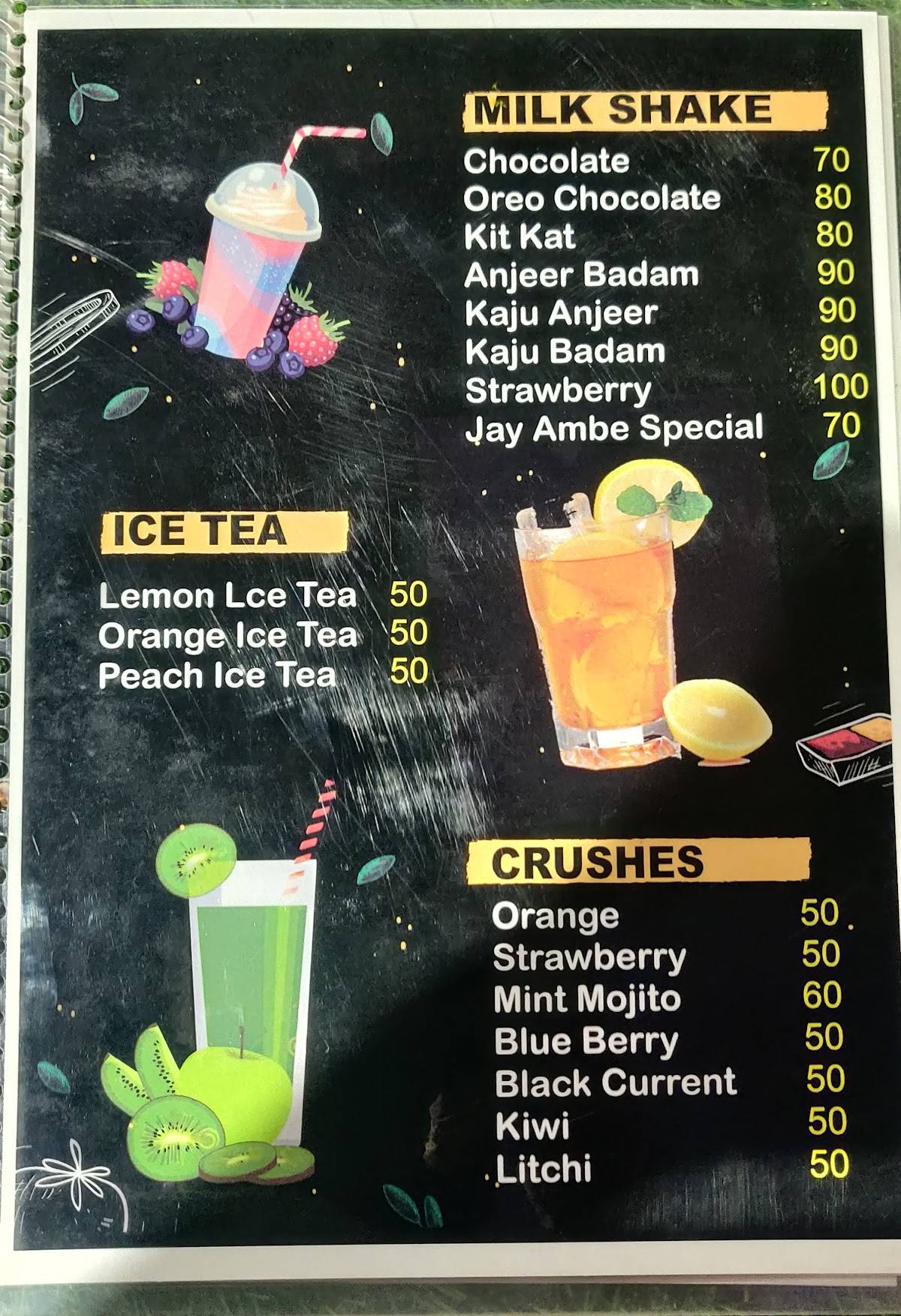 Jay Ambe Cafe Kitli menu