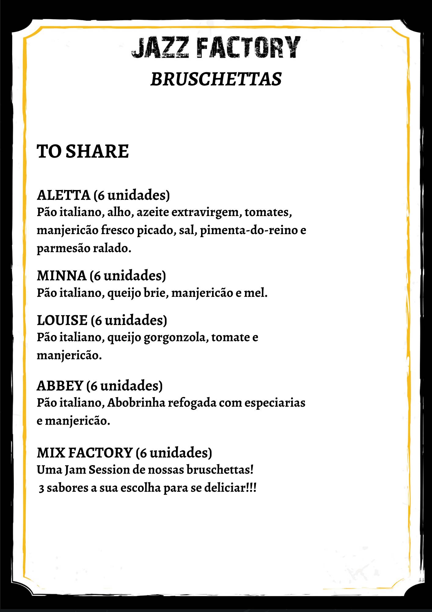 Jazz Factory Music & Art cardápio