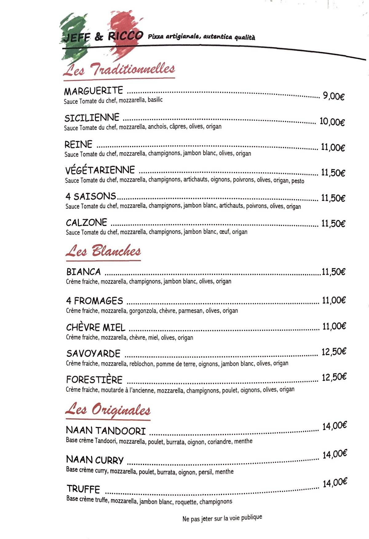 Menu de Jeff & Ricco