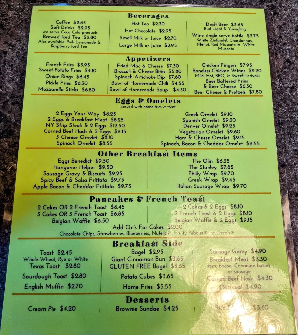 Menu at Jelly Beans restaurant, Painted Post, 319 S Hamilton St