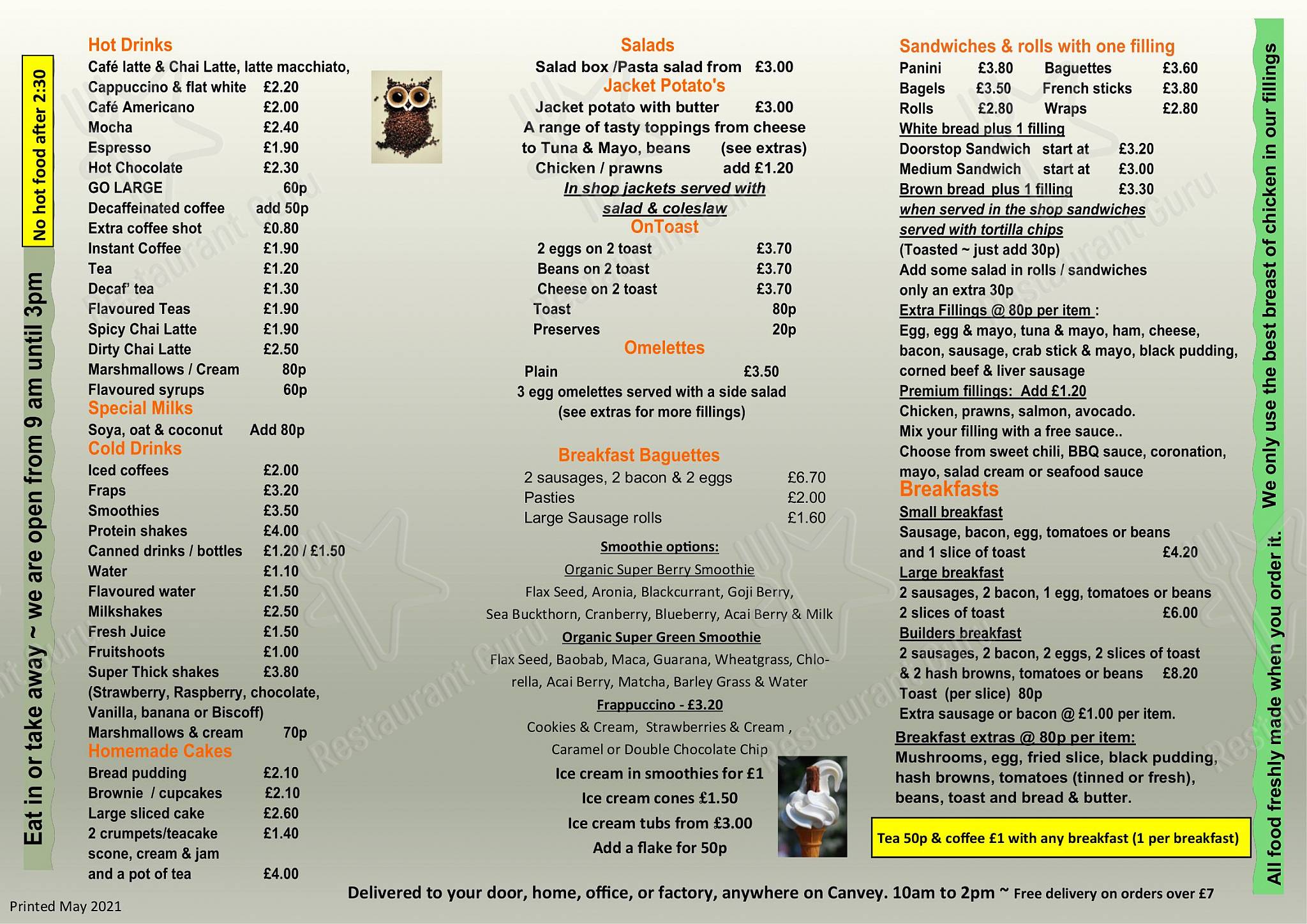Menu at Jilly Beans Cafe, Canvey Island