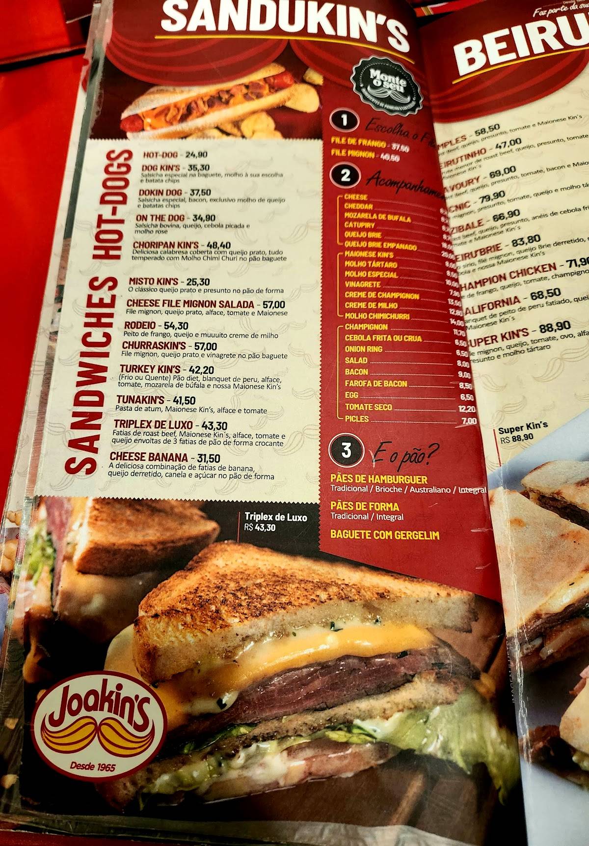 Joakins Hamburguer cardápio