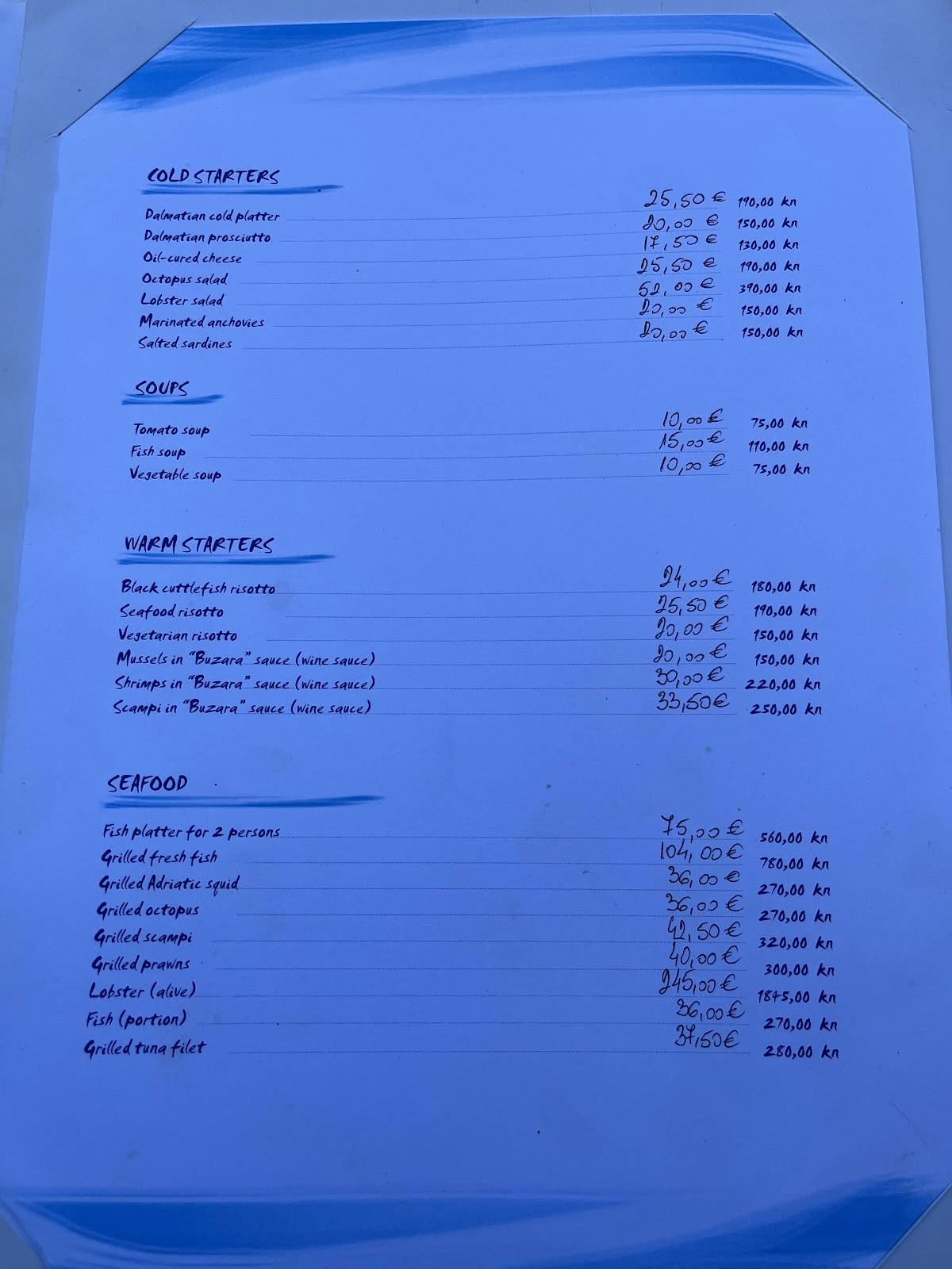 Menu di KONOBA CALYPSO 