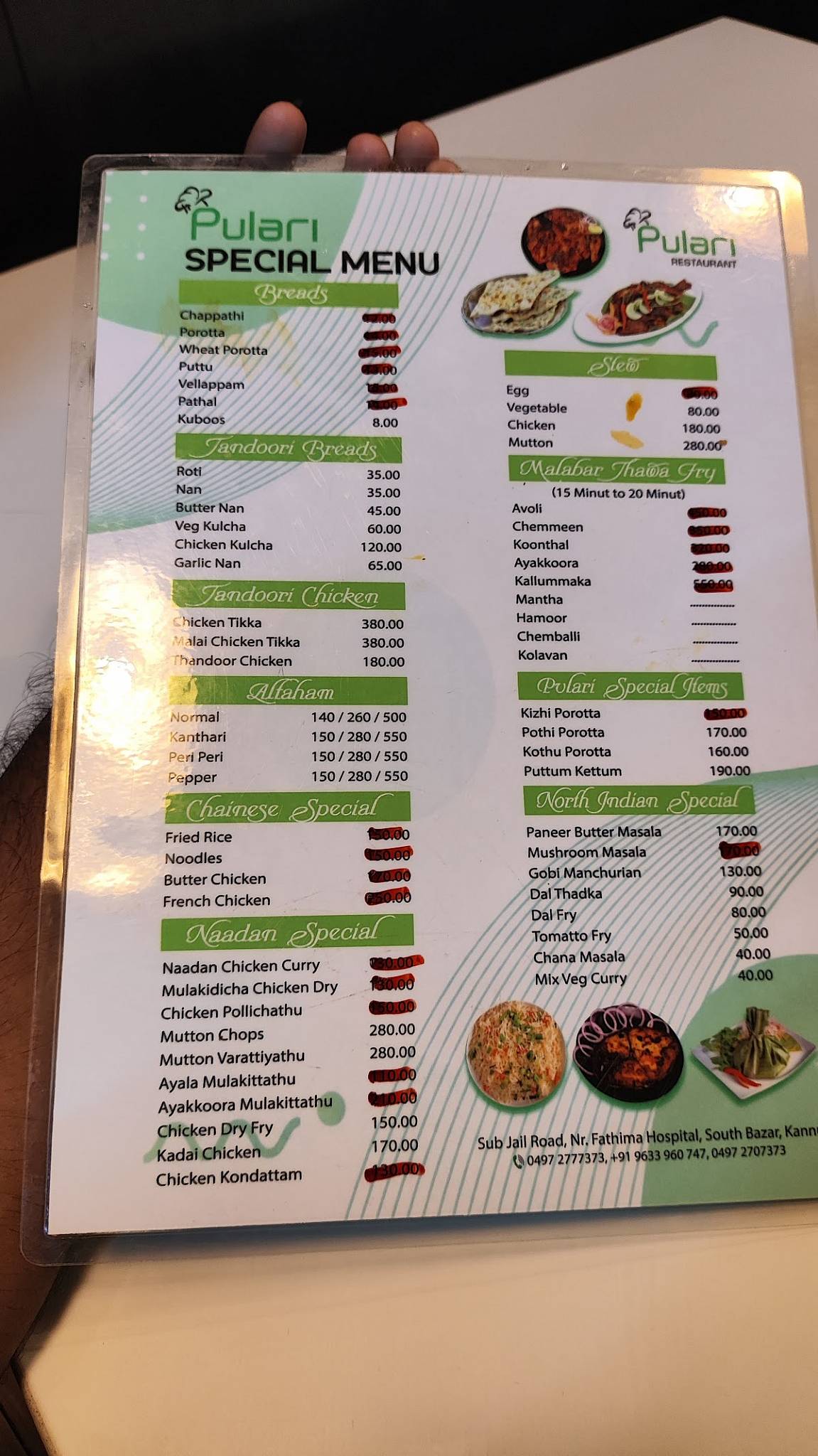Pulari Restaurant Kannur menu
