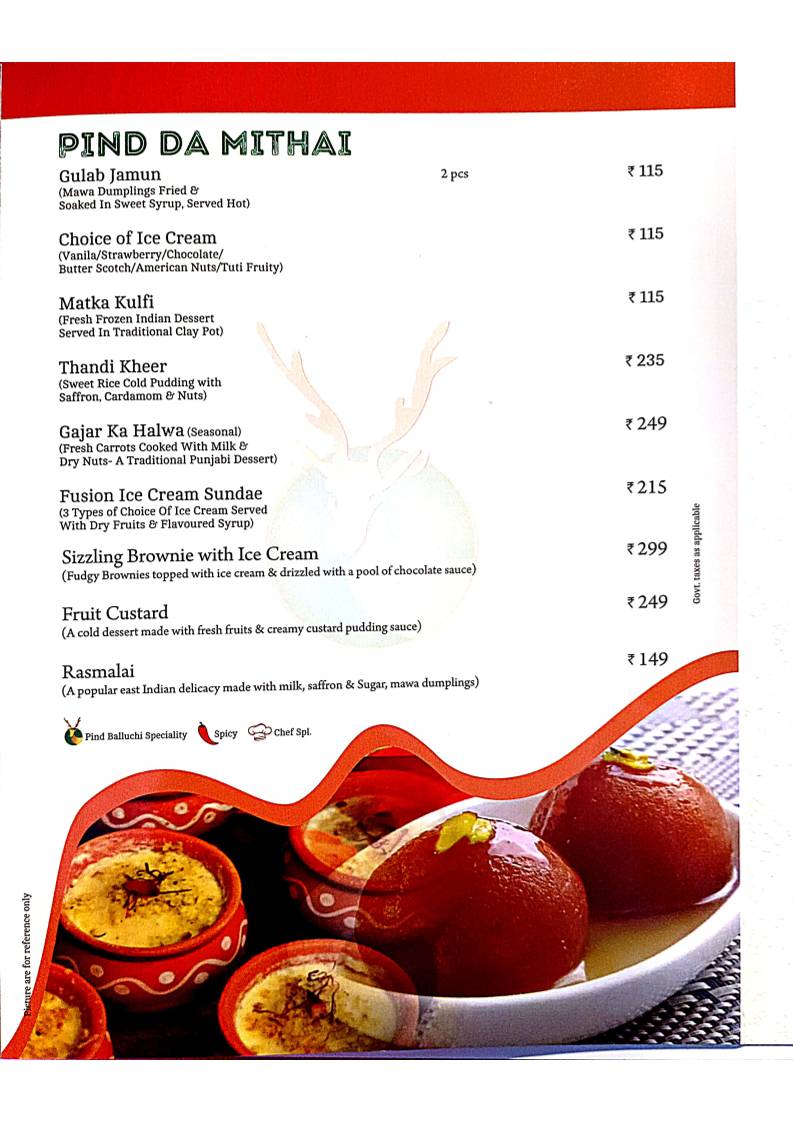 Pind Balluchi - Family Restaurant in Kanpur, Best Family Restaurant in kanpur menu