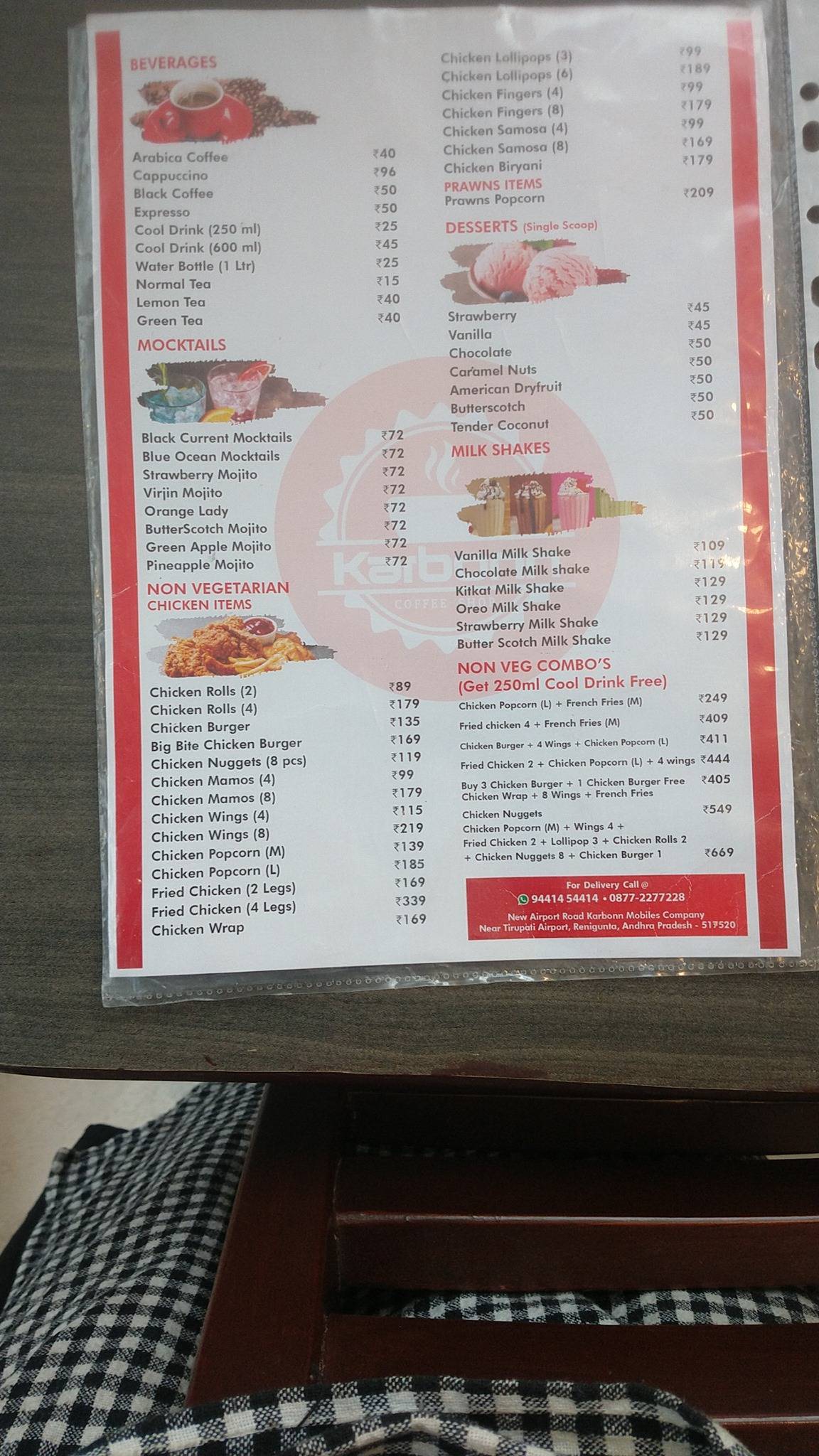 Karbonn Cafe menu