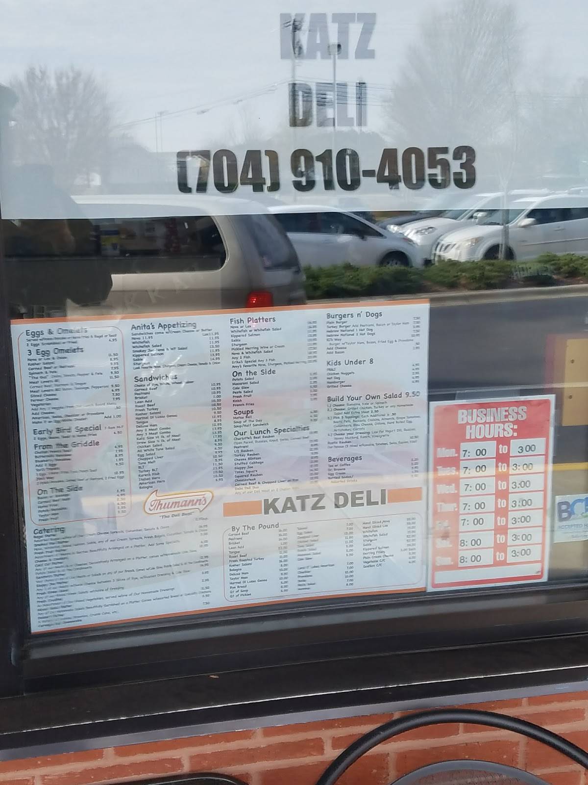 Menu at Katz Deli restaurant, Charlotte