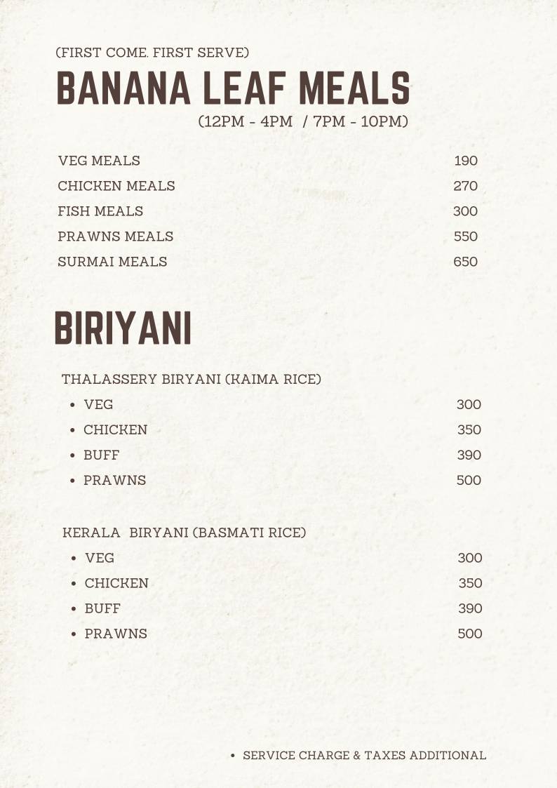 Kerala Cafe menu