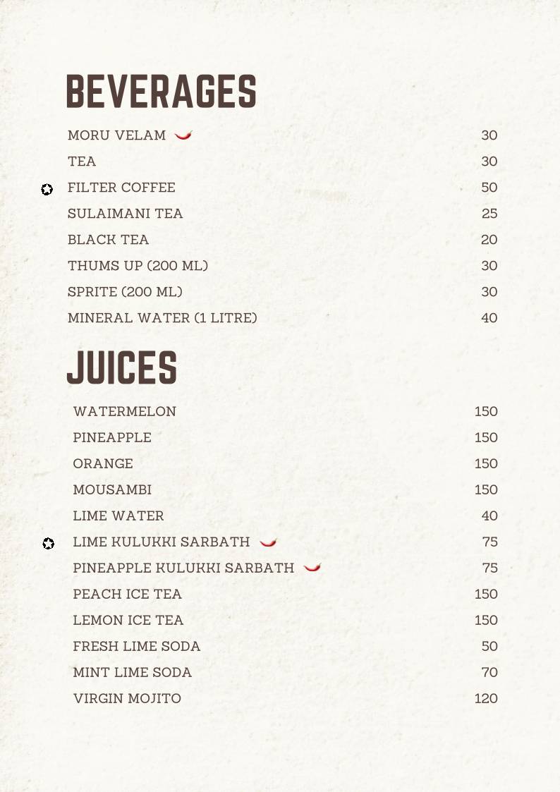 Kerala Cafe menu