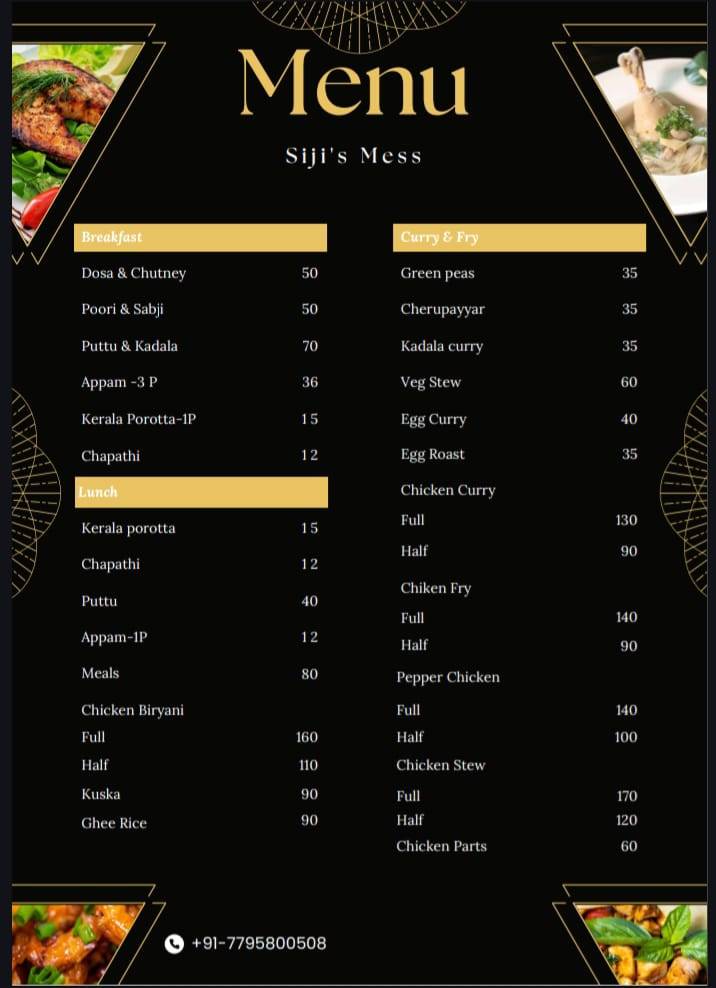 Kerala Mess. SIJI's MESS menu