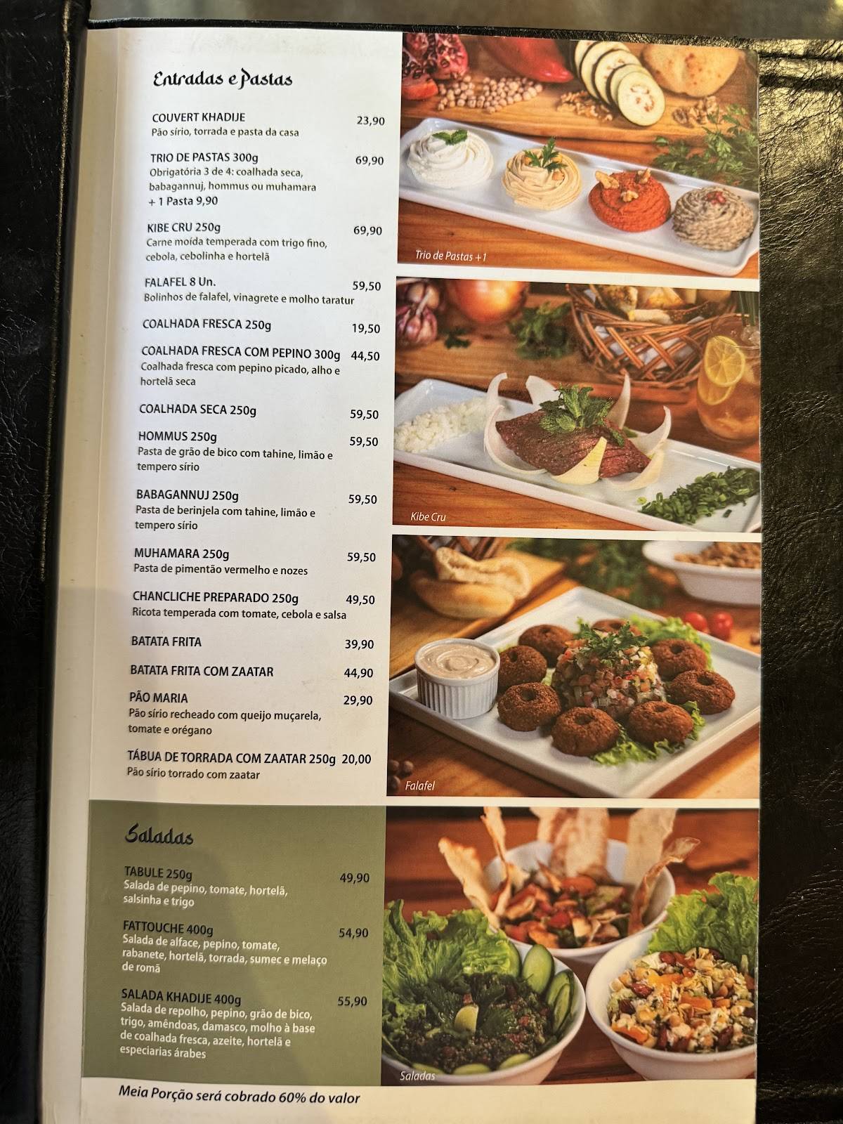 Khadije Comida Árabe cardápio