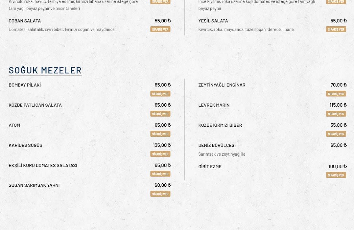 Menu de Kıraça Balık Lokantası Tuzla Sahil