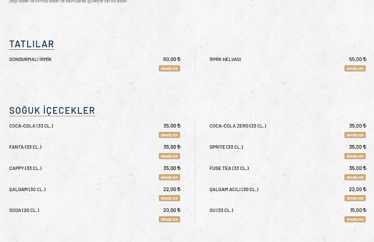 Menu de Kıraça Balık Lokantası Tuzla Sahil