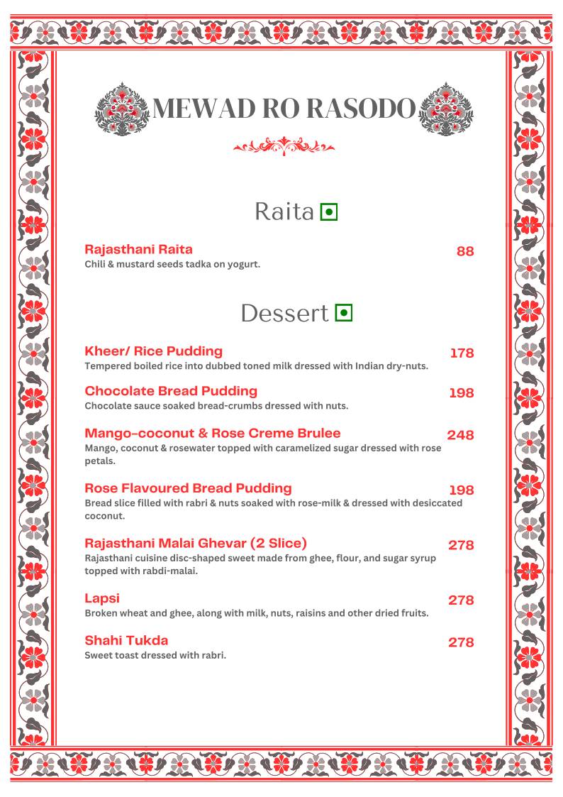 Kitchens of Mewar Restaurant menu