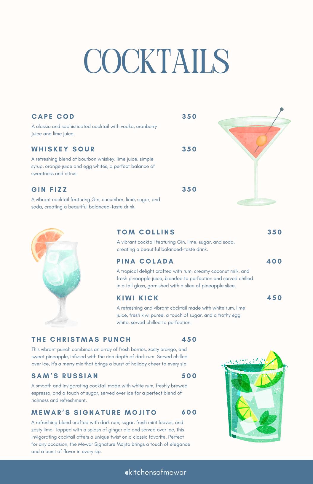 Kitchens of Mewar Restaurant menu