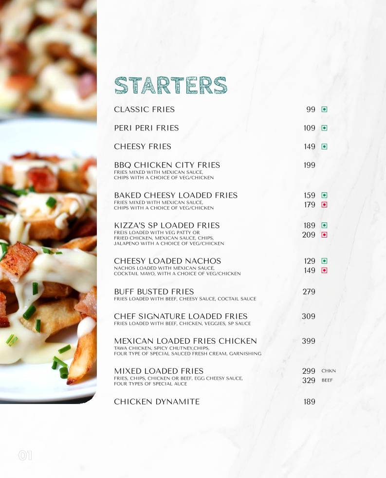 Kizza.cafe menu