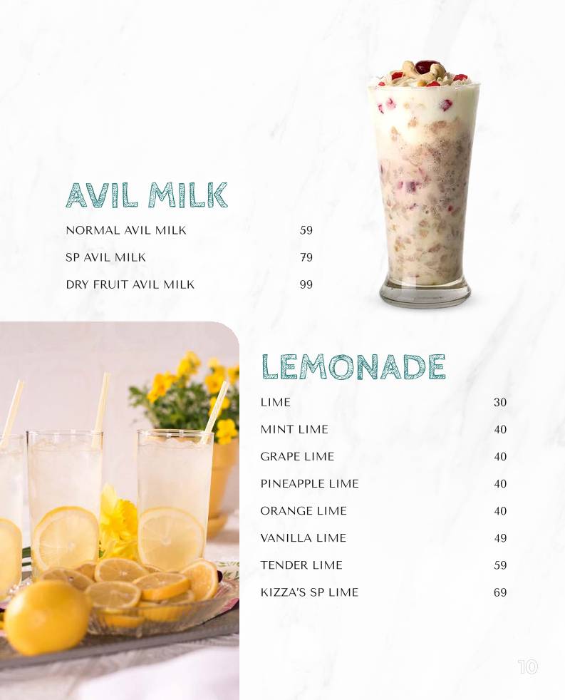 Kizza.cafe menu